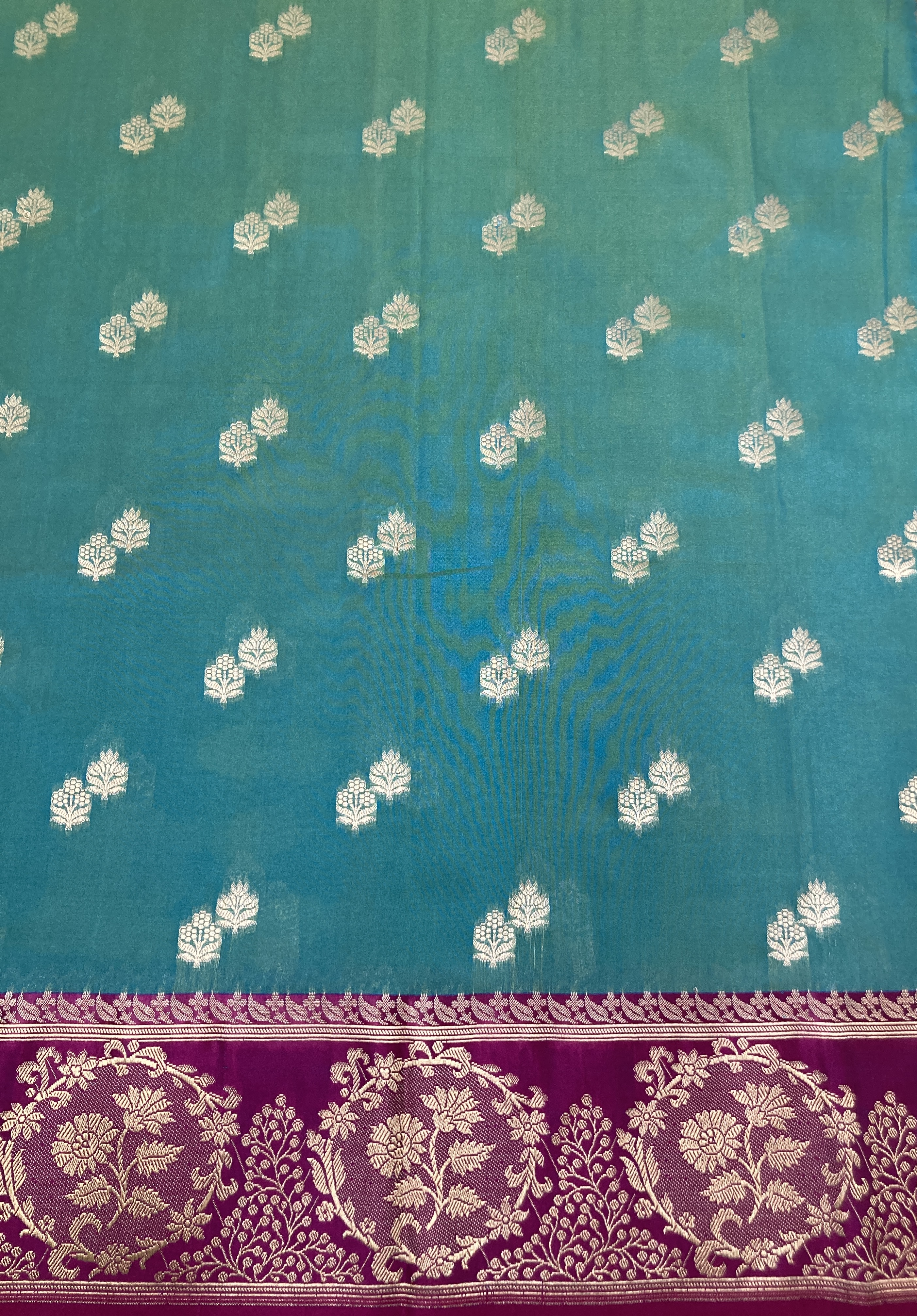 Turquoise & Pink Semi Katan Banarasi Silk Saree
