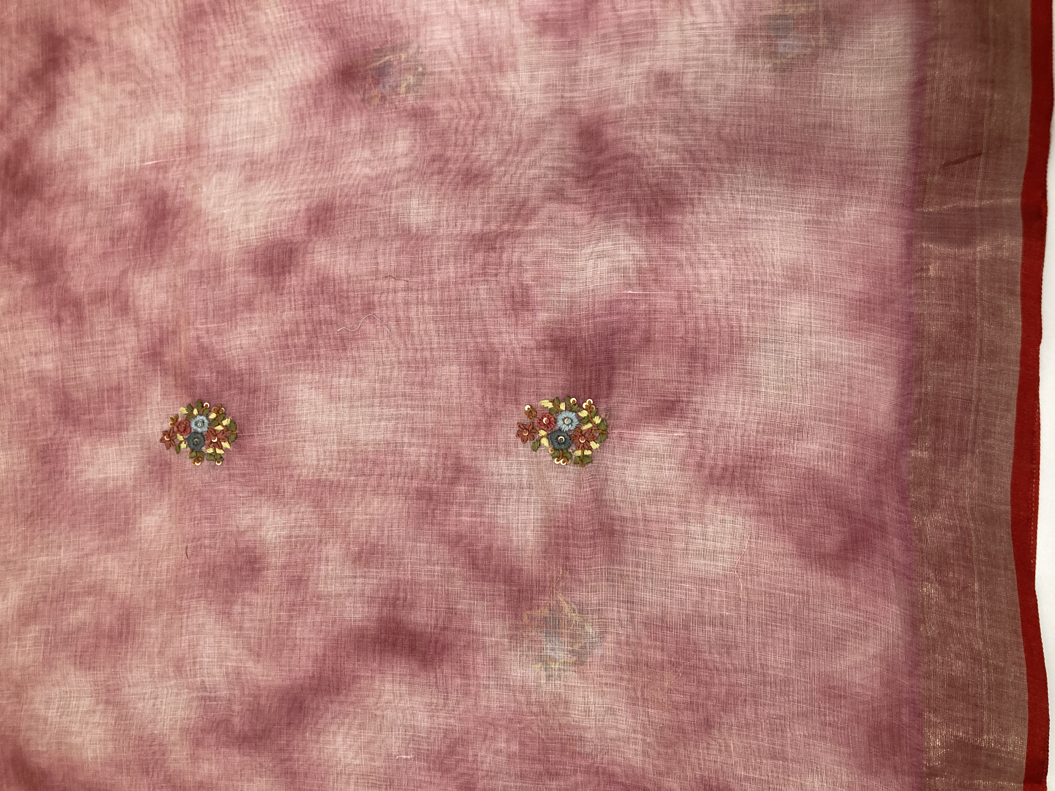 Tie-Dye Pink Tissue Linen Hand Embroidered Saree