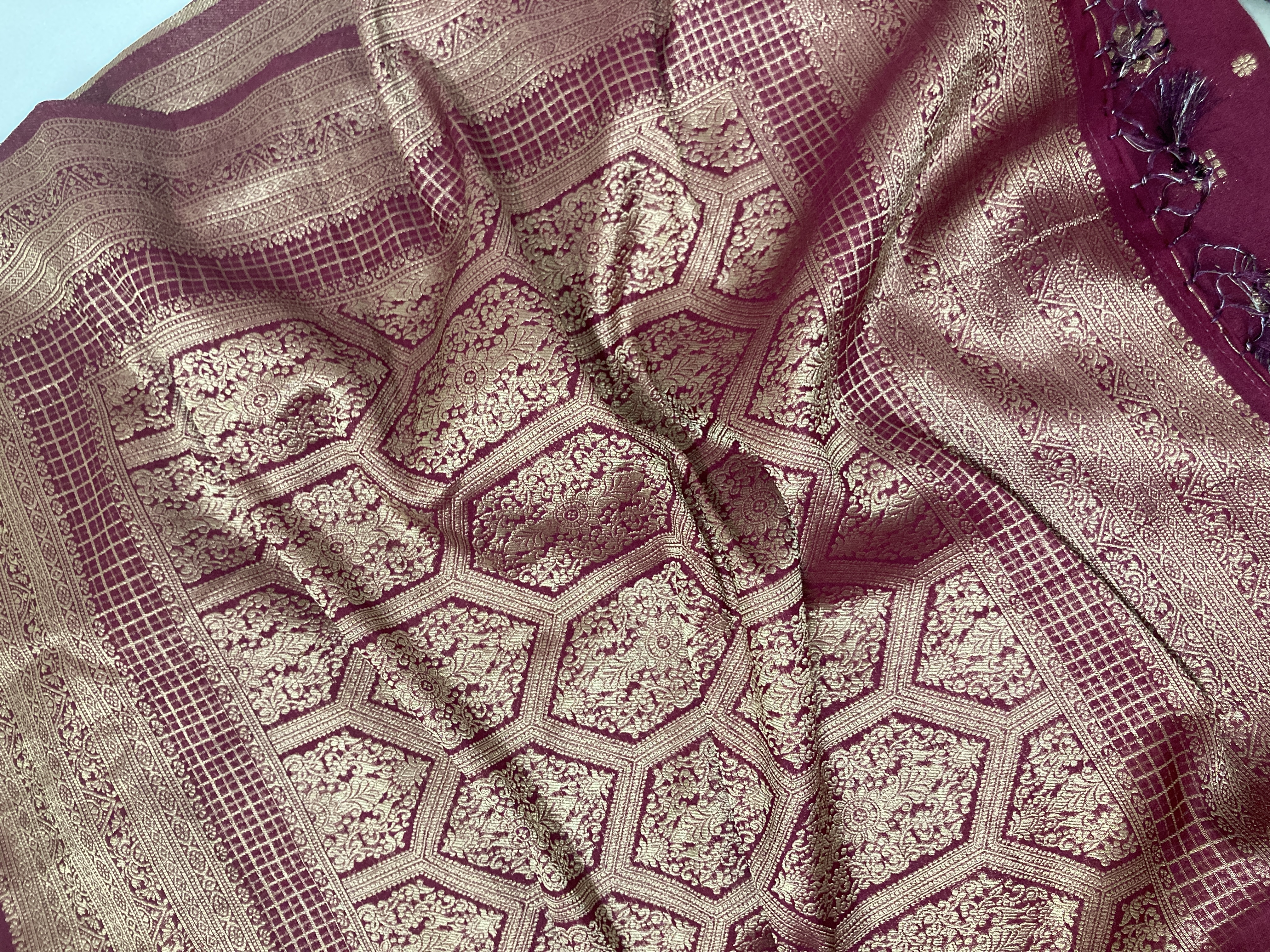 Maroon Khaddi Semi Georgette Banarasi Saree