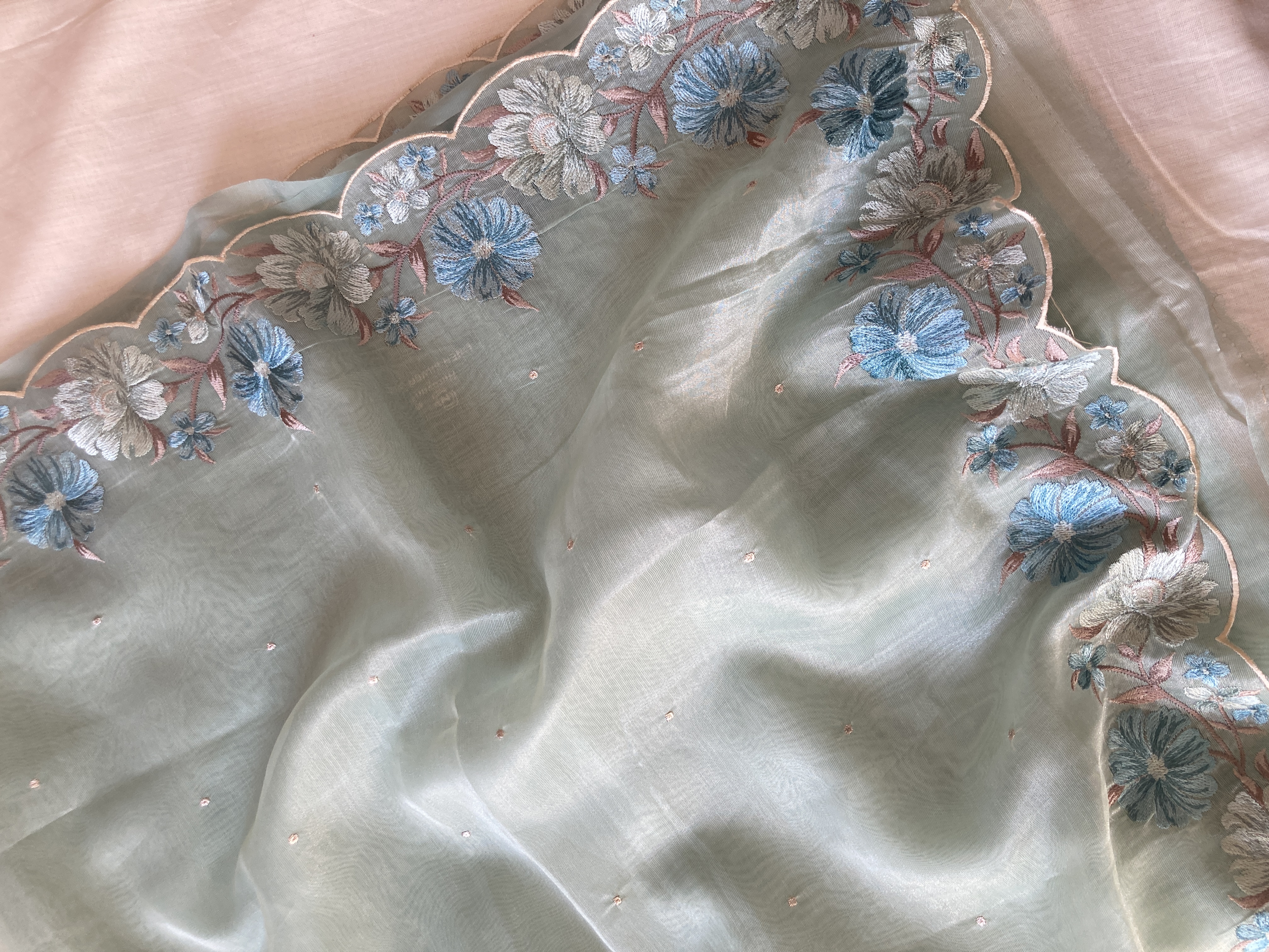 Mint Green Tissue Blend Embroidered Saree