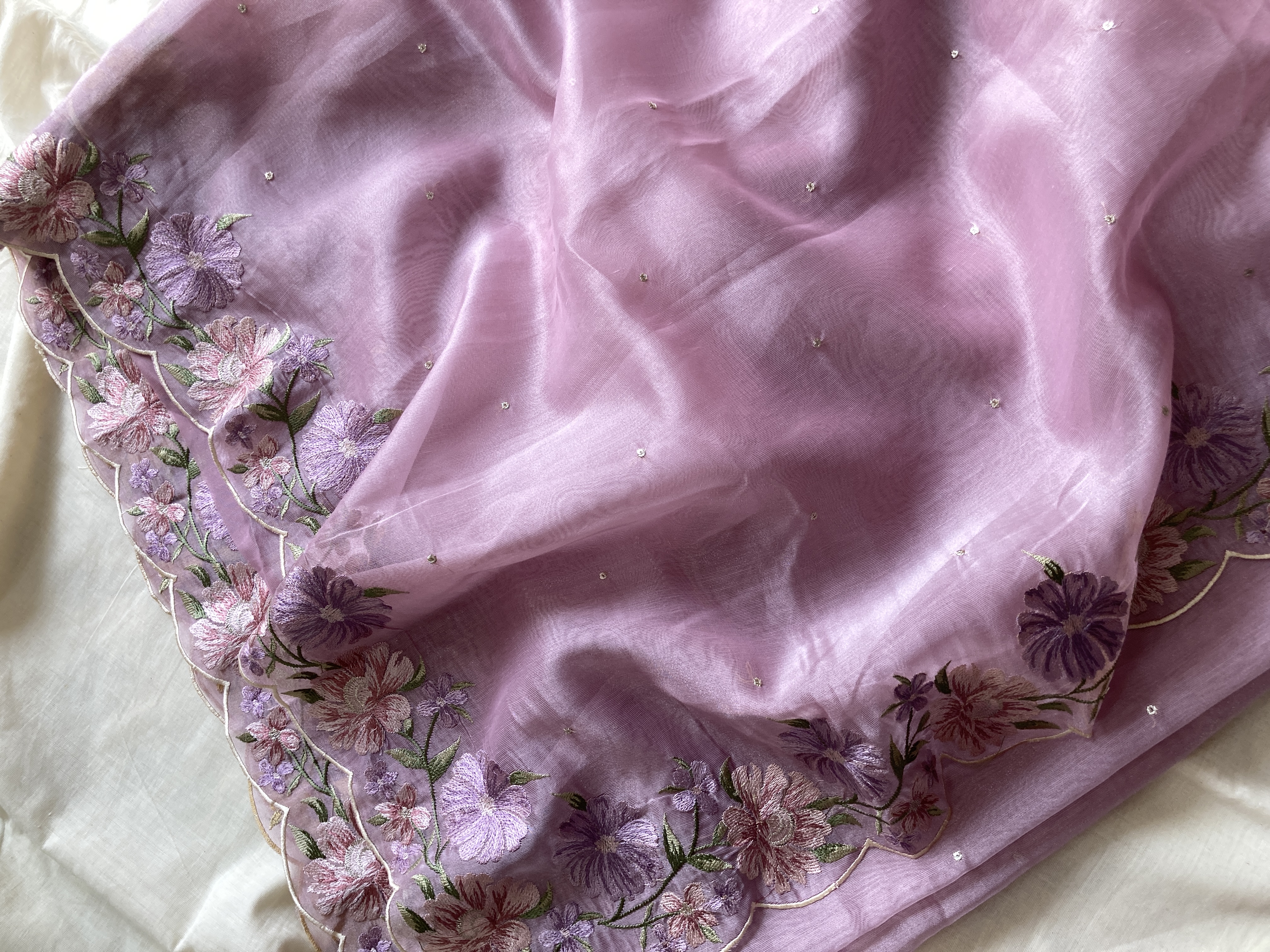 Mauve Tissue Blend Embroidered Saree