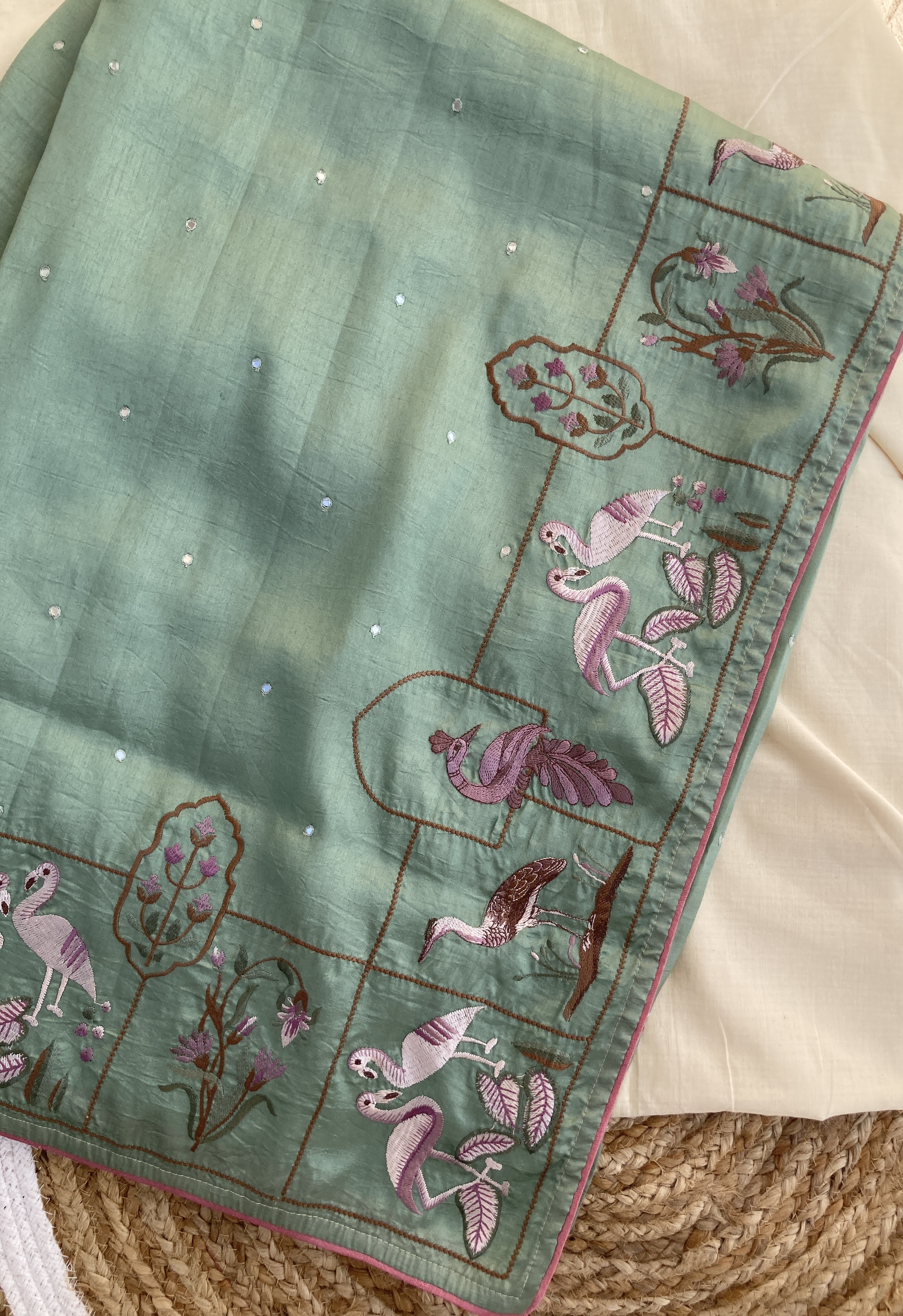 Pista Green Tussar Silk blend Saree