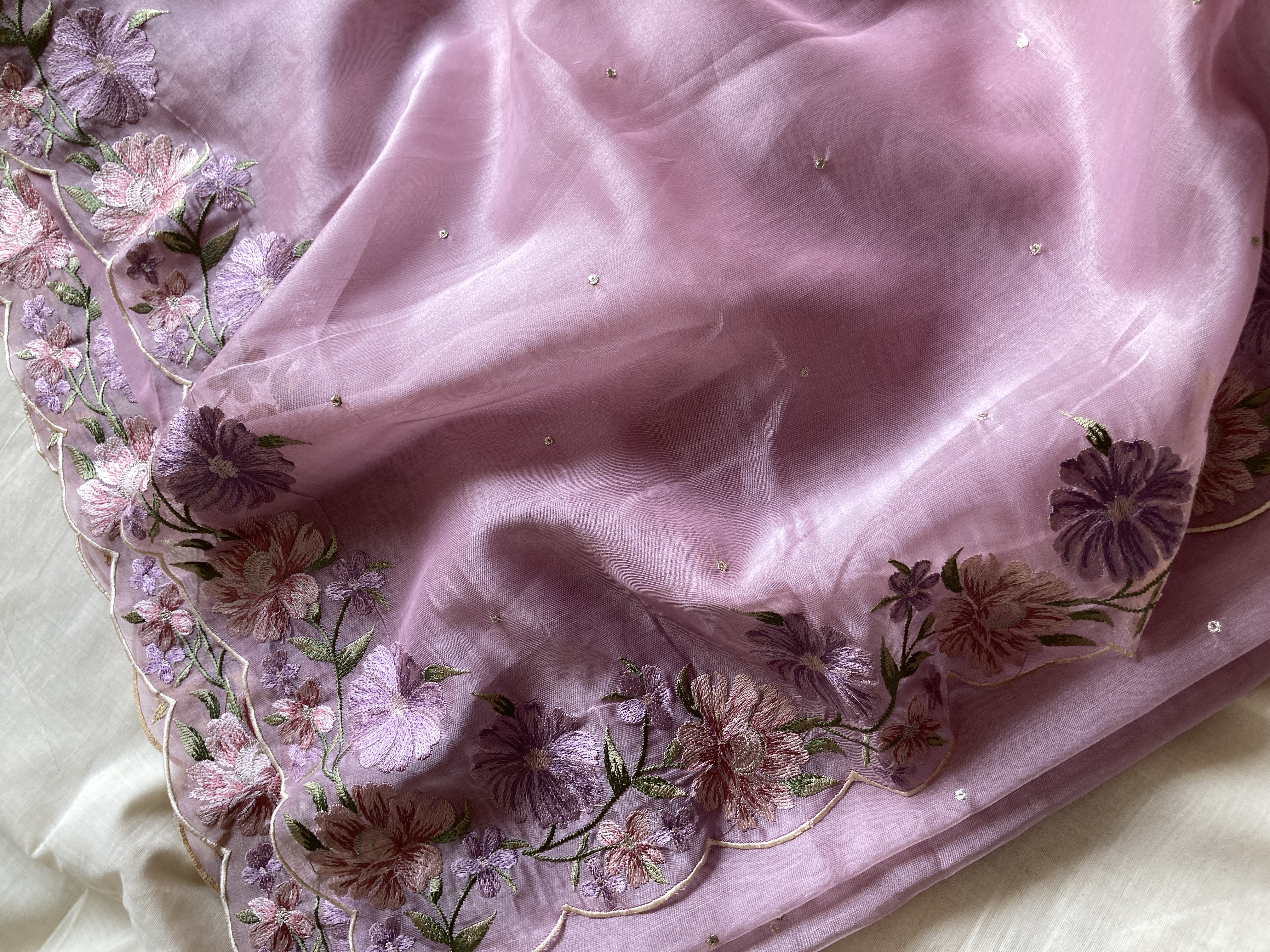 Mauve Tissue Blend Embroidered Saree