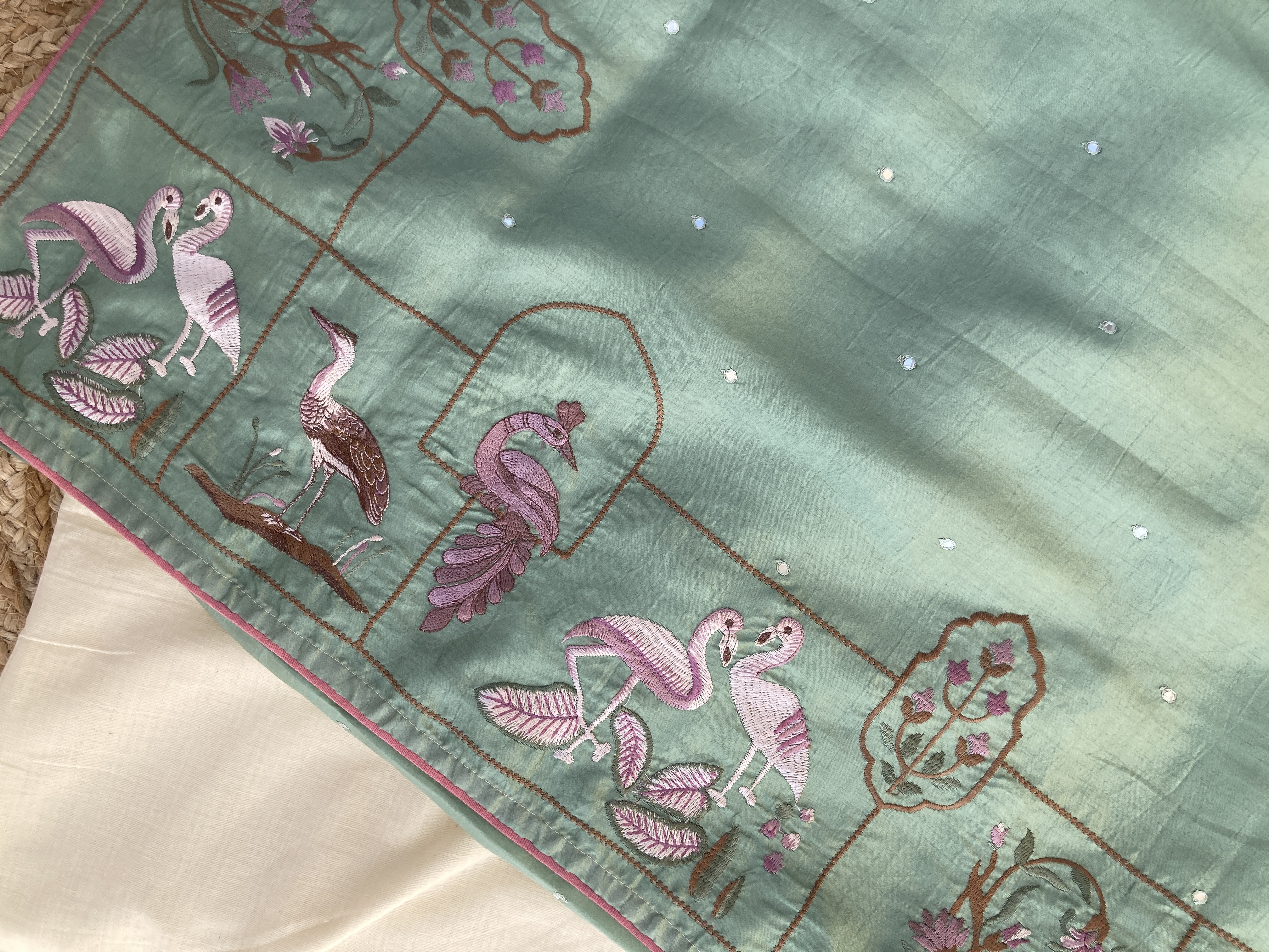 Pista Green Tussar Silk blend Saree