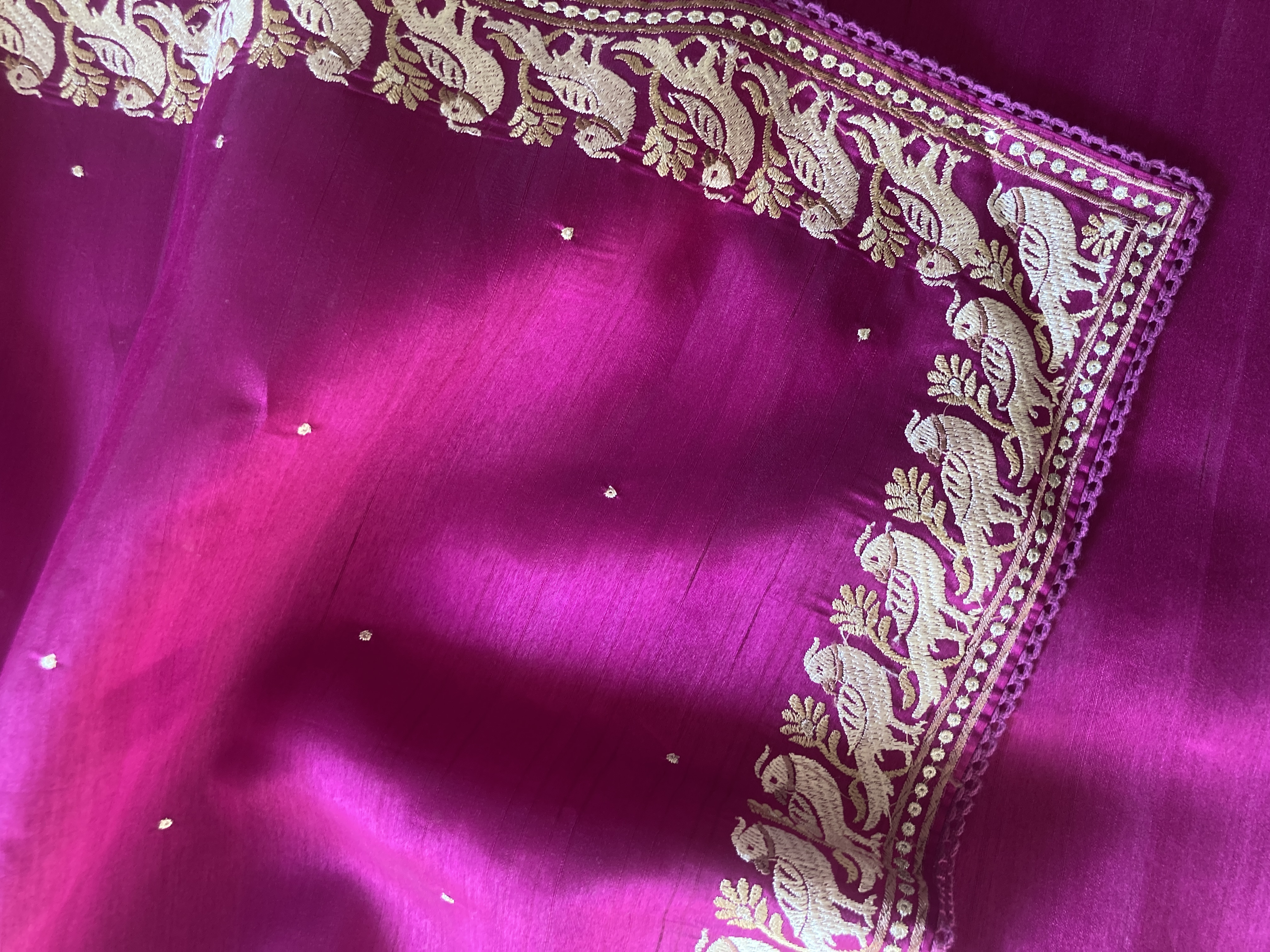 Magenta Semi Tussar Embroidered Saree
