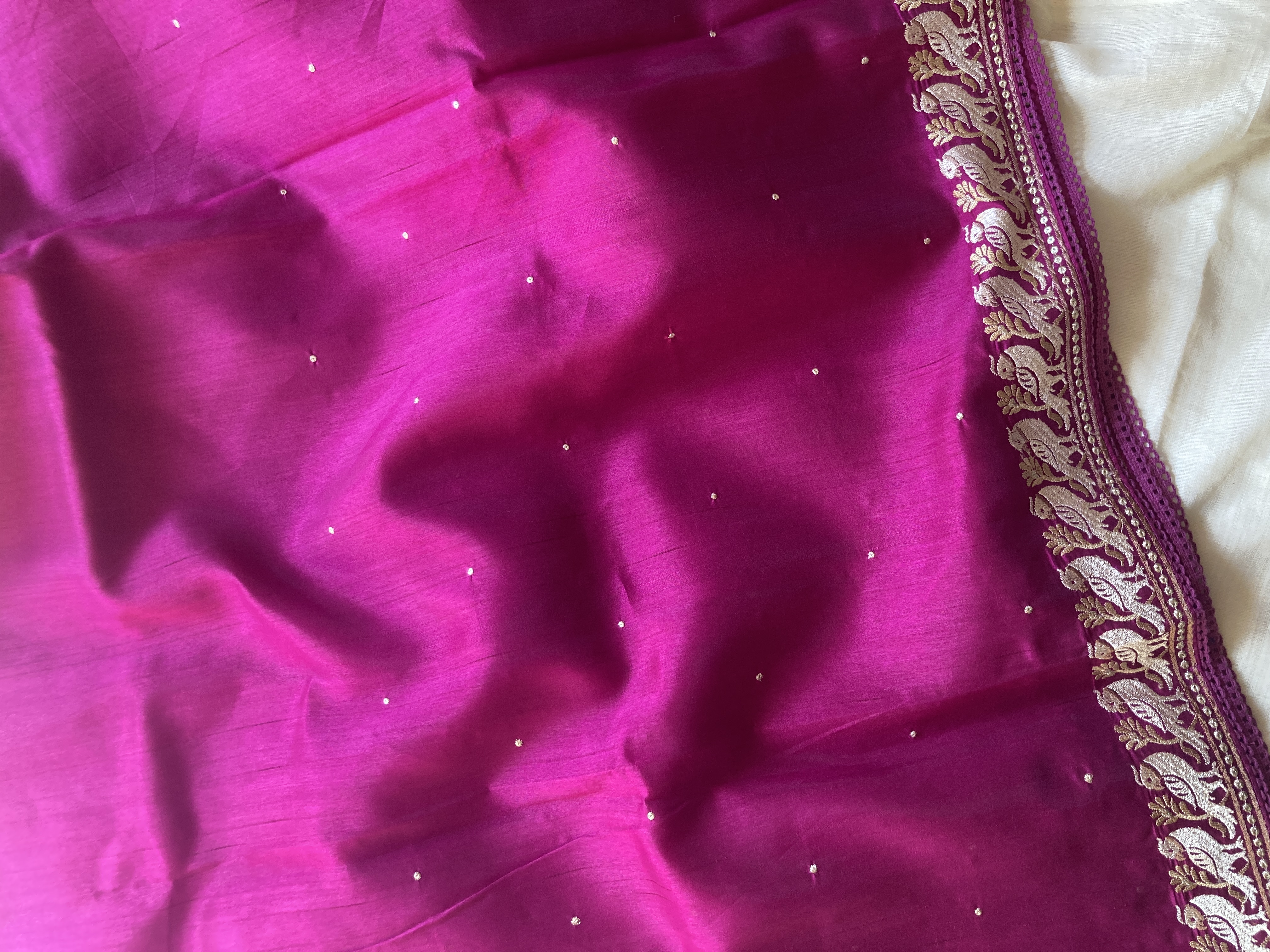 Magenta Semi Tussar Embroidered Saree