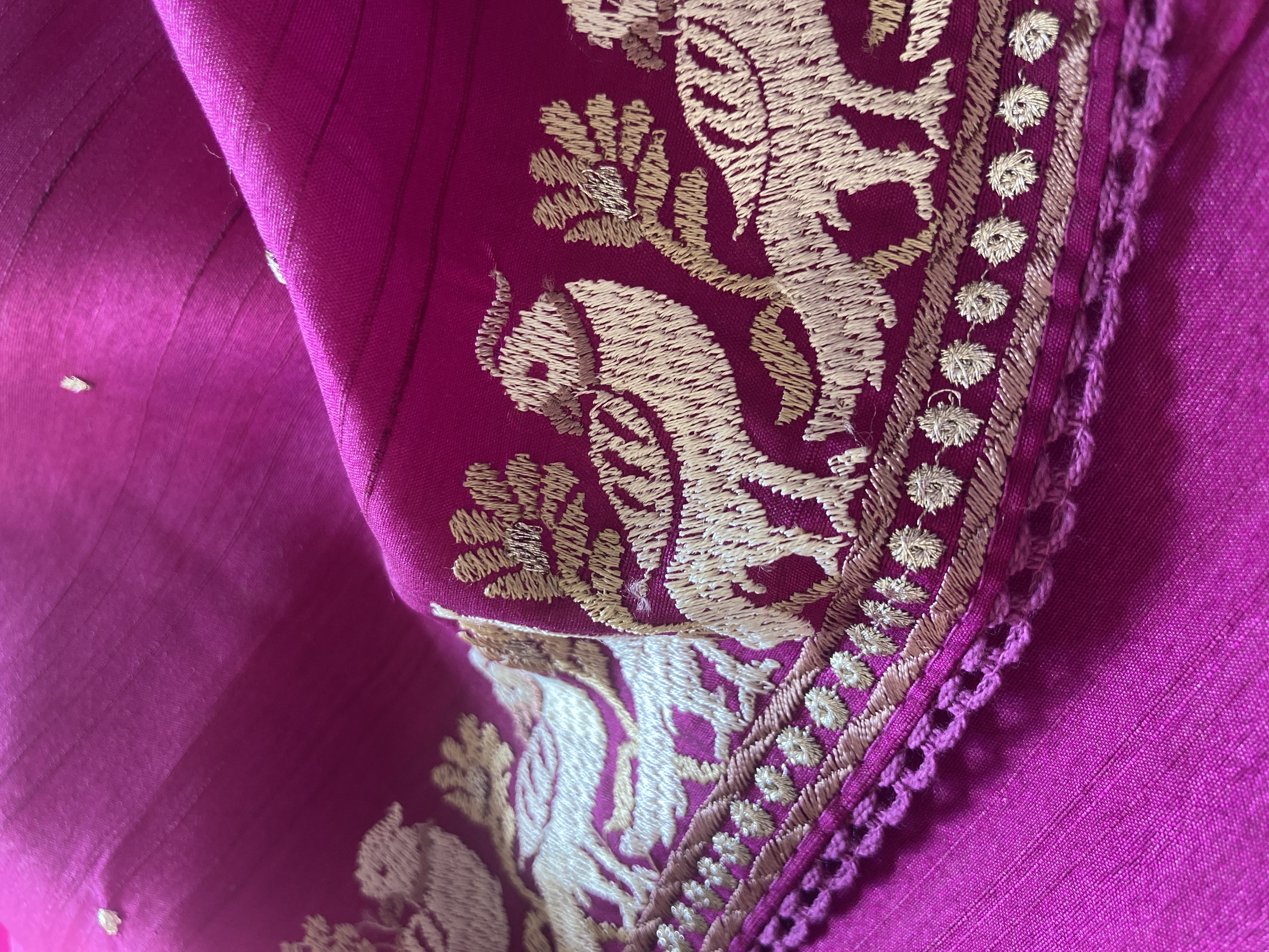 Magenta Semi Tussar Embroidered Saree
