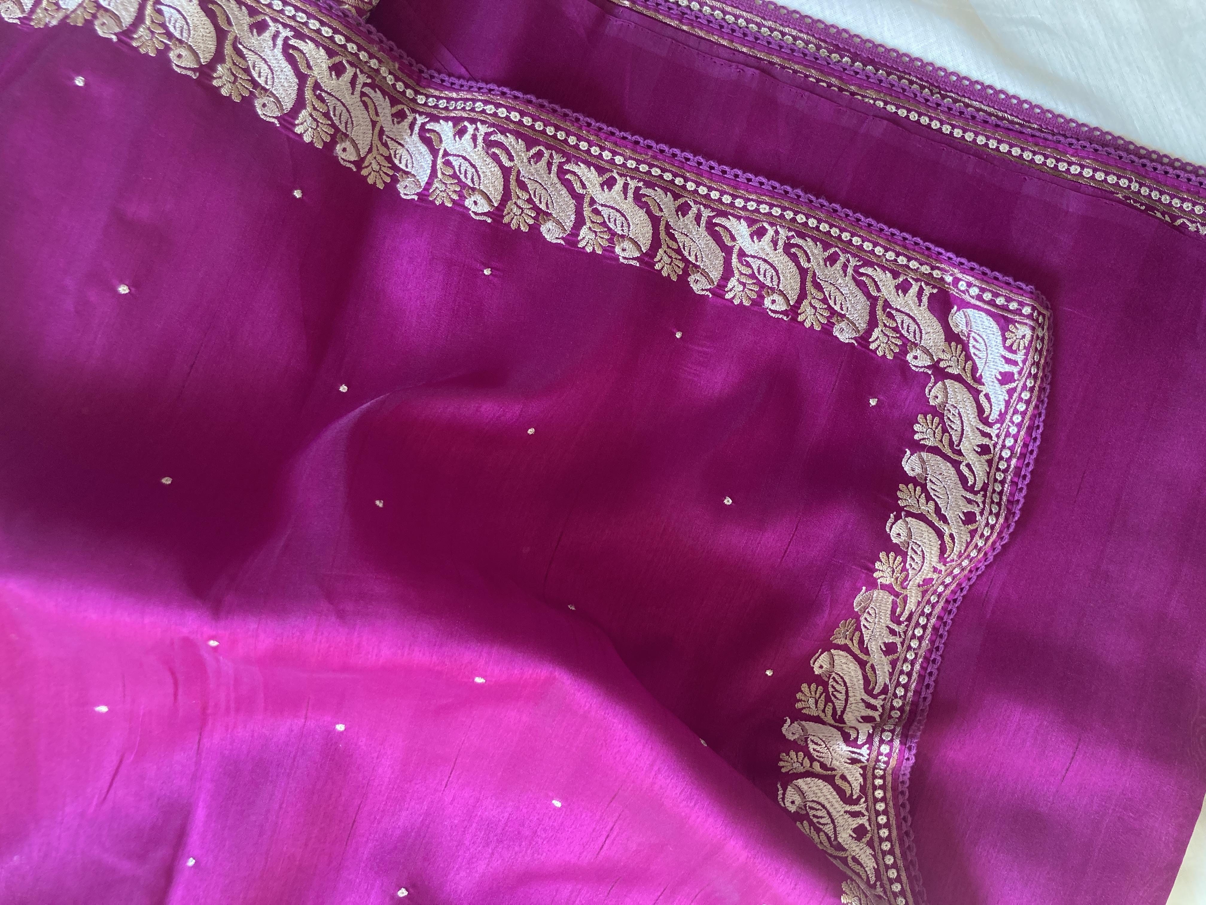 Magenta Semi Tussar Embroidered Saree