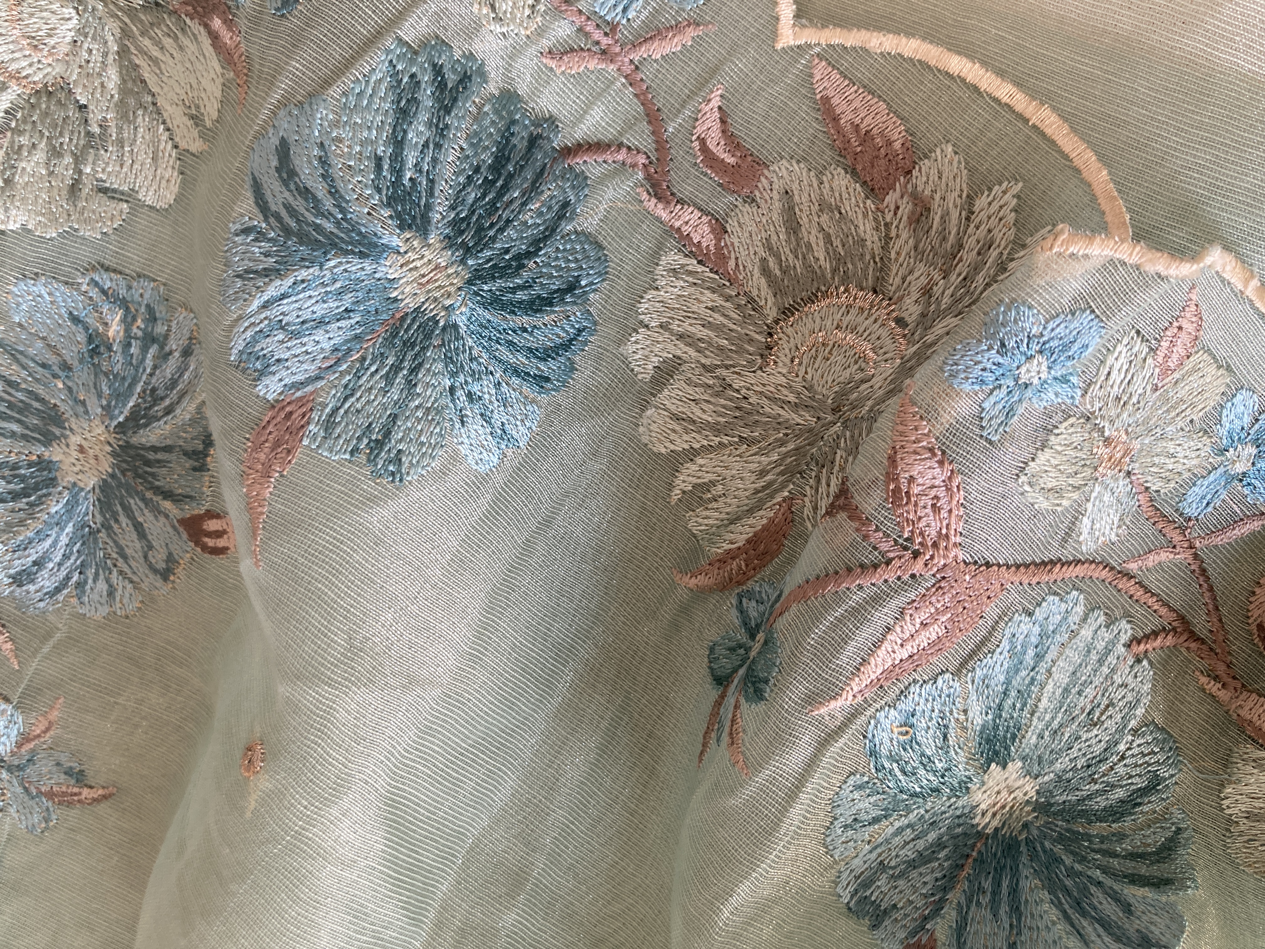 Mint Green Tissue Blend Embroidered Saree