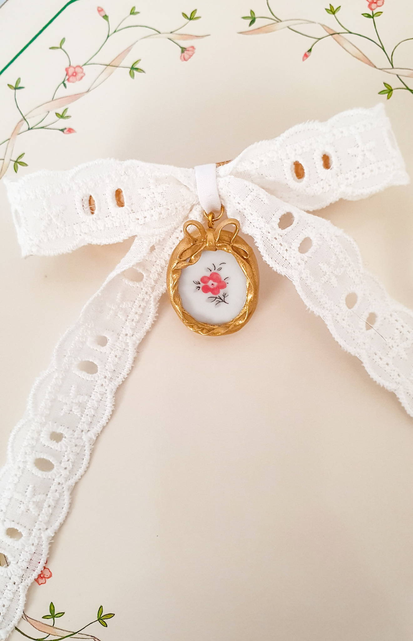 "Cherry blossom" vintage porcelain lace bow hair clip