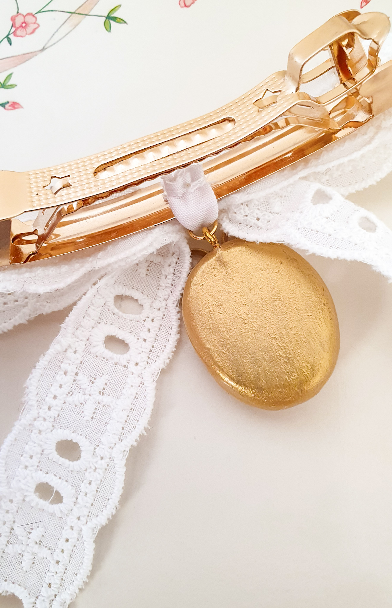 "Cherry blossom" vintage porcelain lace bow hair clip