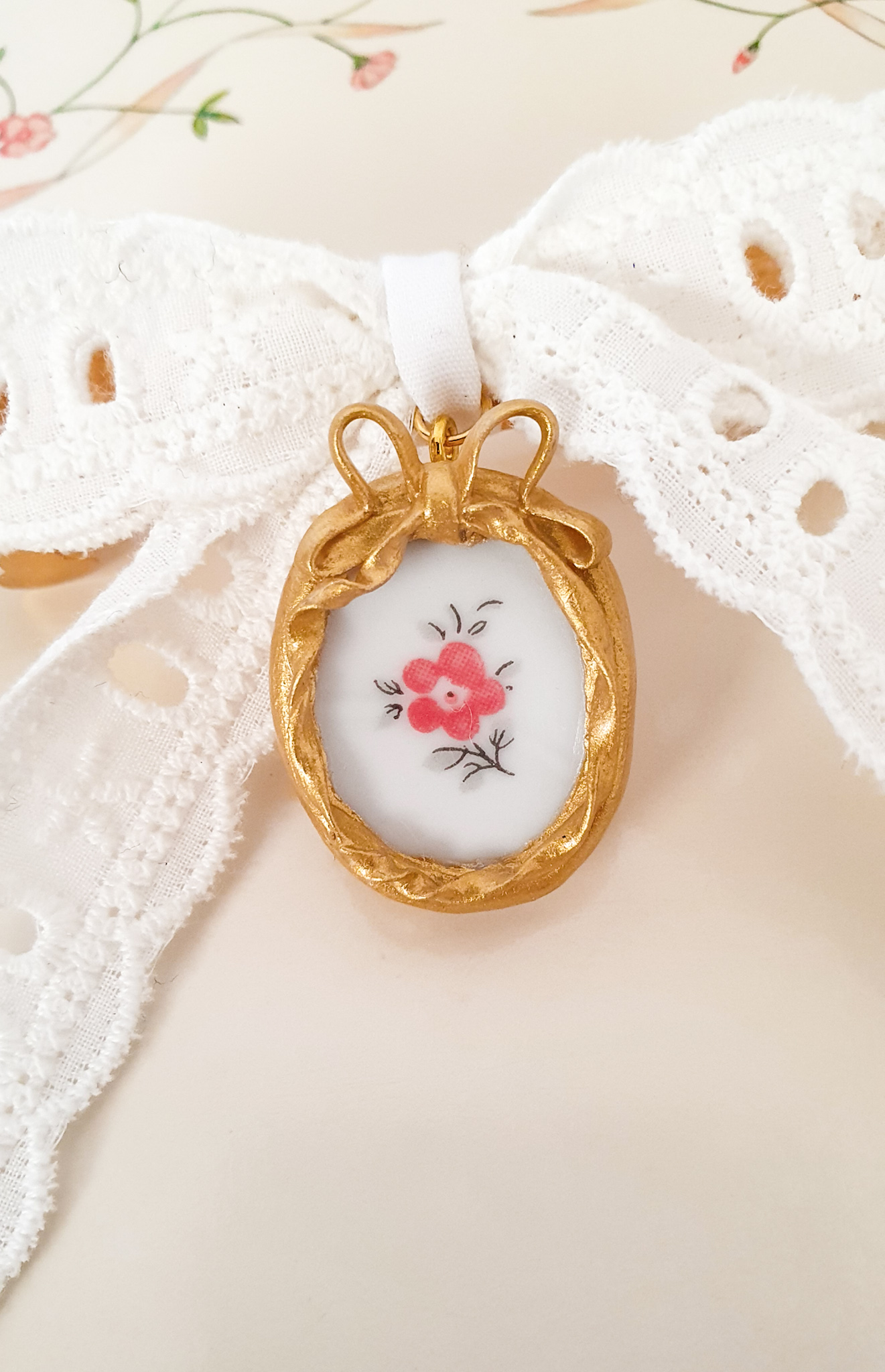 "Cherry blossom" vintage porcelain lace bow hair clip