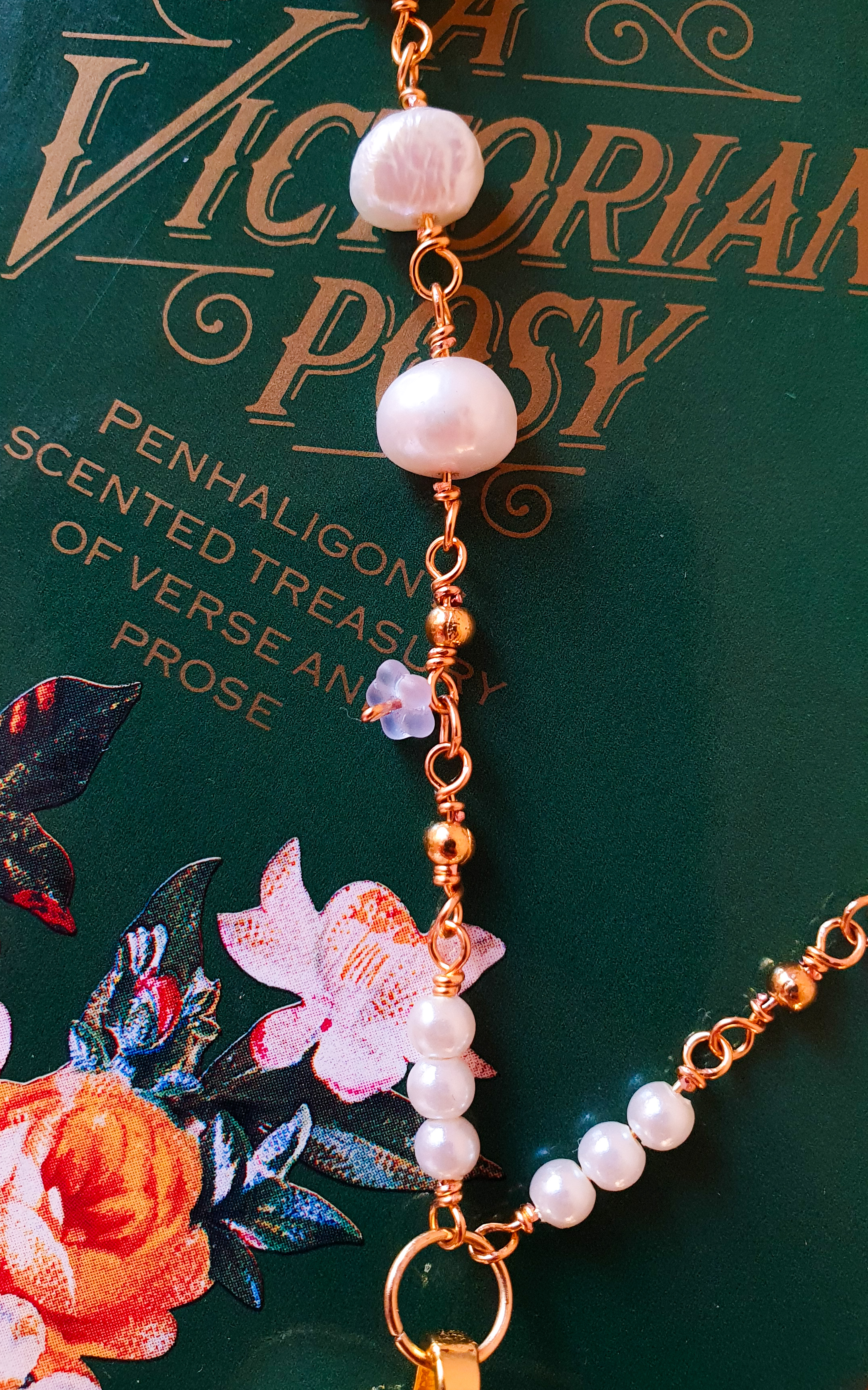 Forget-me-not vintage porcelain pearl heart necklace 