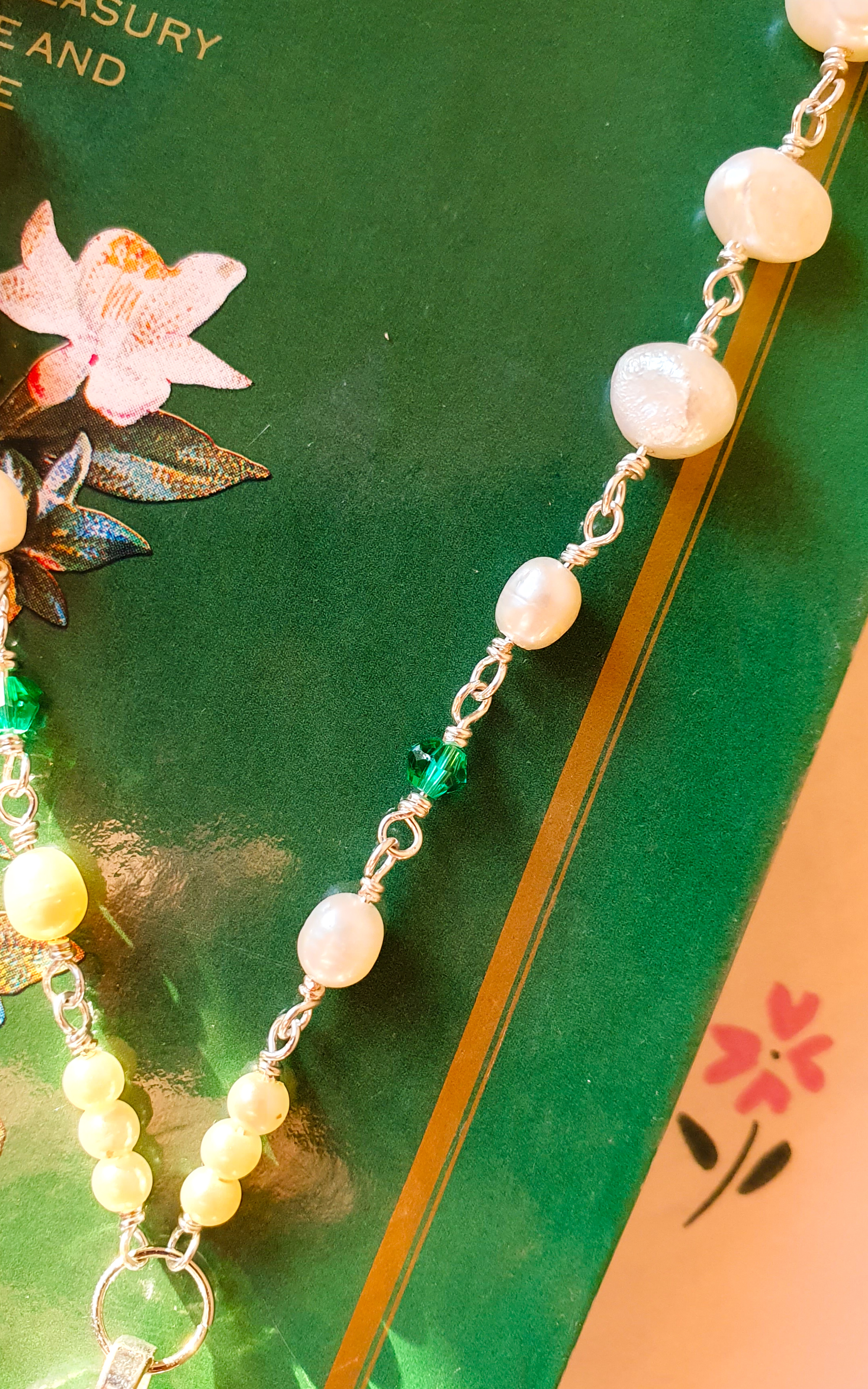 Forget-me-not silver vintage porcelain pearl necklace 