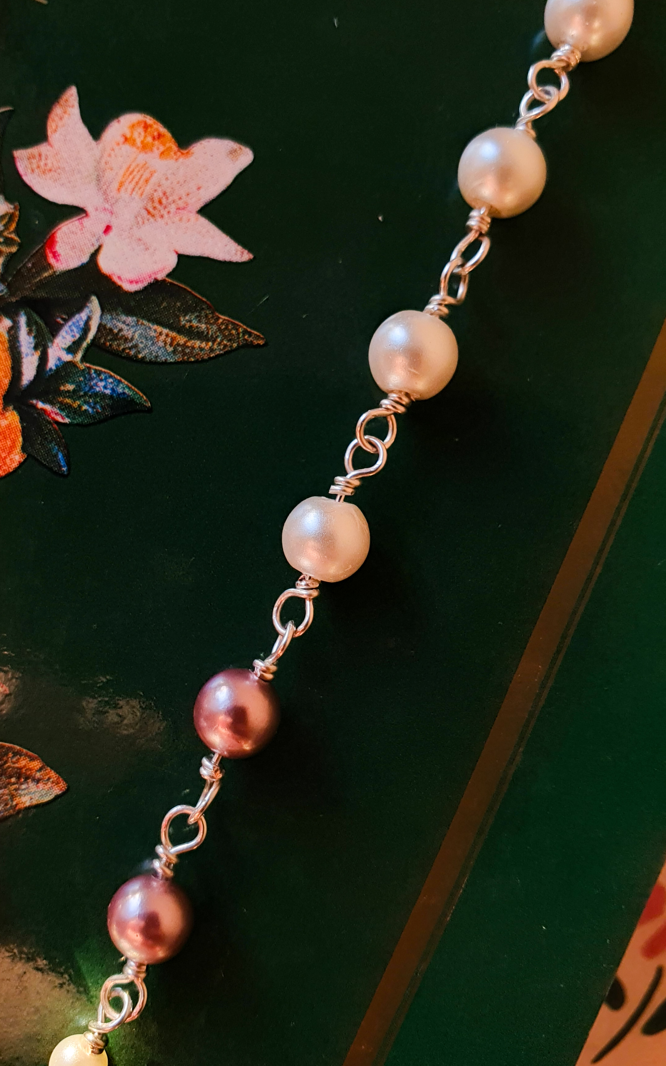 Clematis silver vintage porcelain pearl necklace 