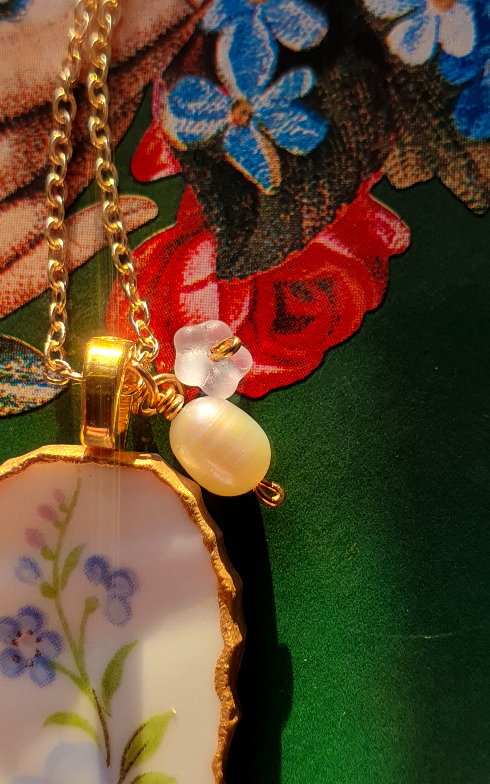 Weatherglass vintage porcelain gold necklace 