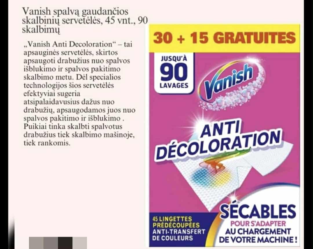 Vanish spalvą gaudančios skalbinių servetėlės