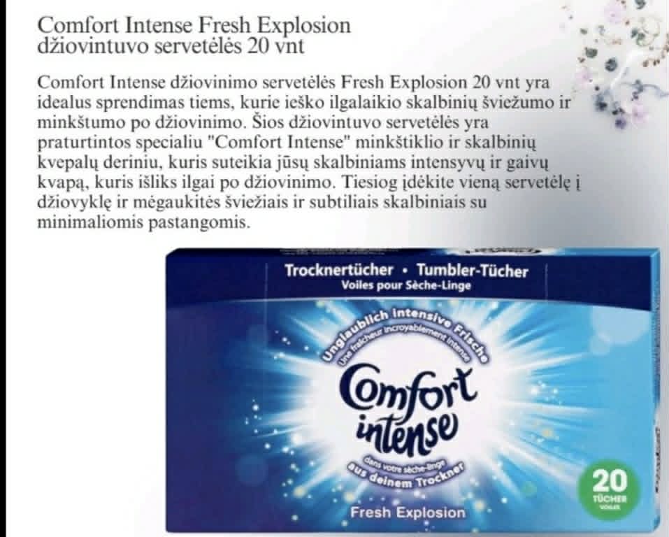 Comfort Intense Fresh Explosion džiovyklės servetėlės