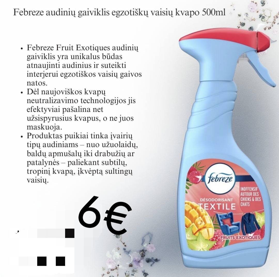 Audinių ir tekstilės gaivikliai Febreze egzotinių vaisių ir gaivaus kvapo