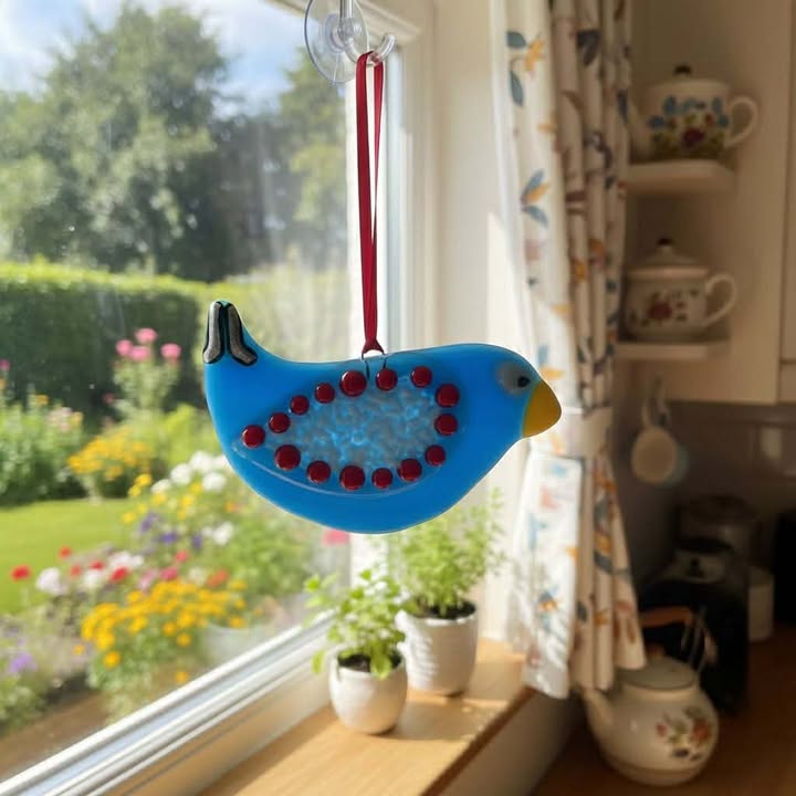 Whimsical Glass Bird Sun Catcher