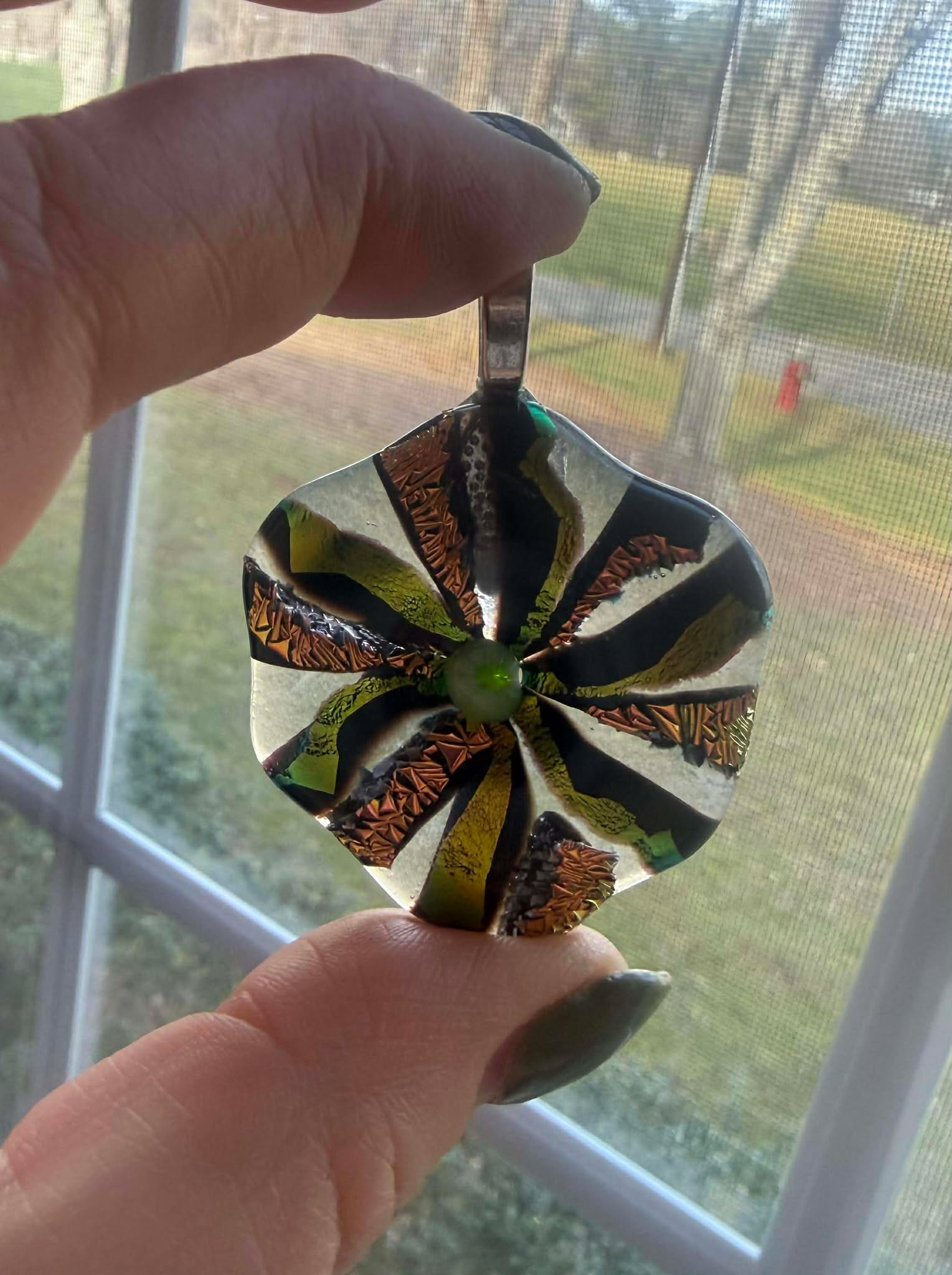 Dichroic & Clear Swirl Glass Pendant 