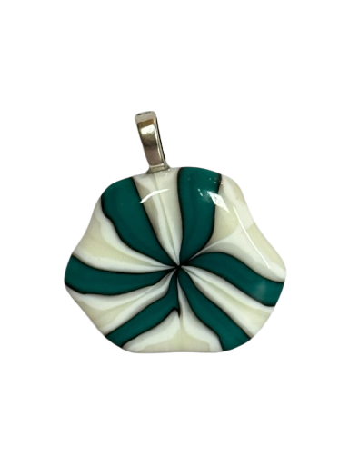 Opalescent Turquoise, Vanilla & White Swirl Glass Pendant 