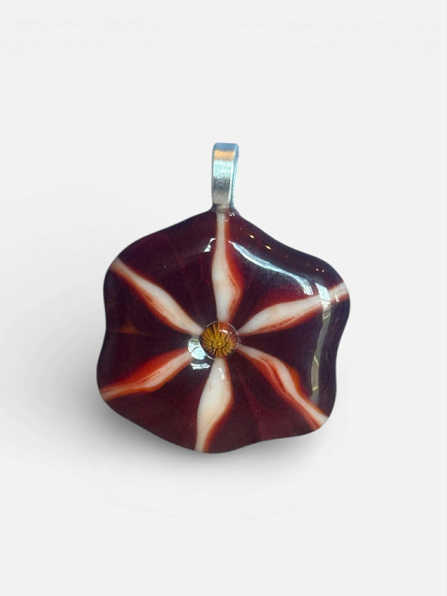 Opalescent Red and White Swirl Glass Pendant 