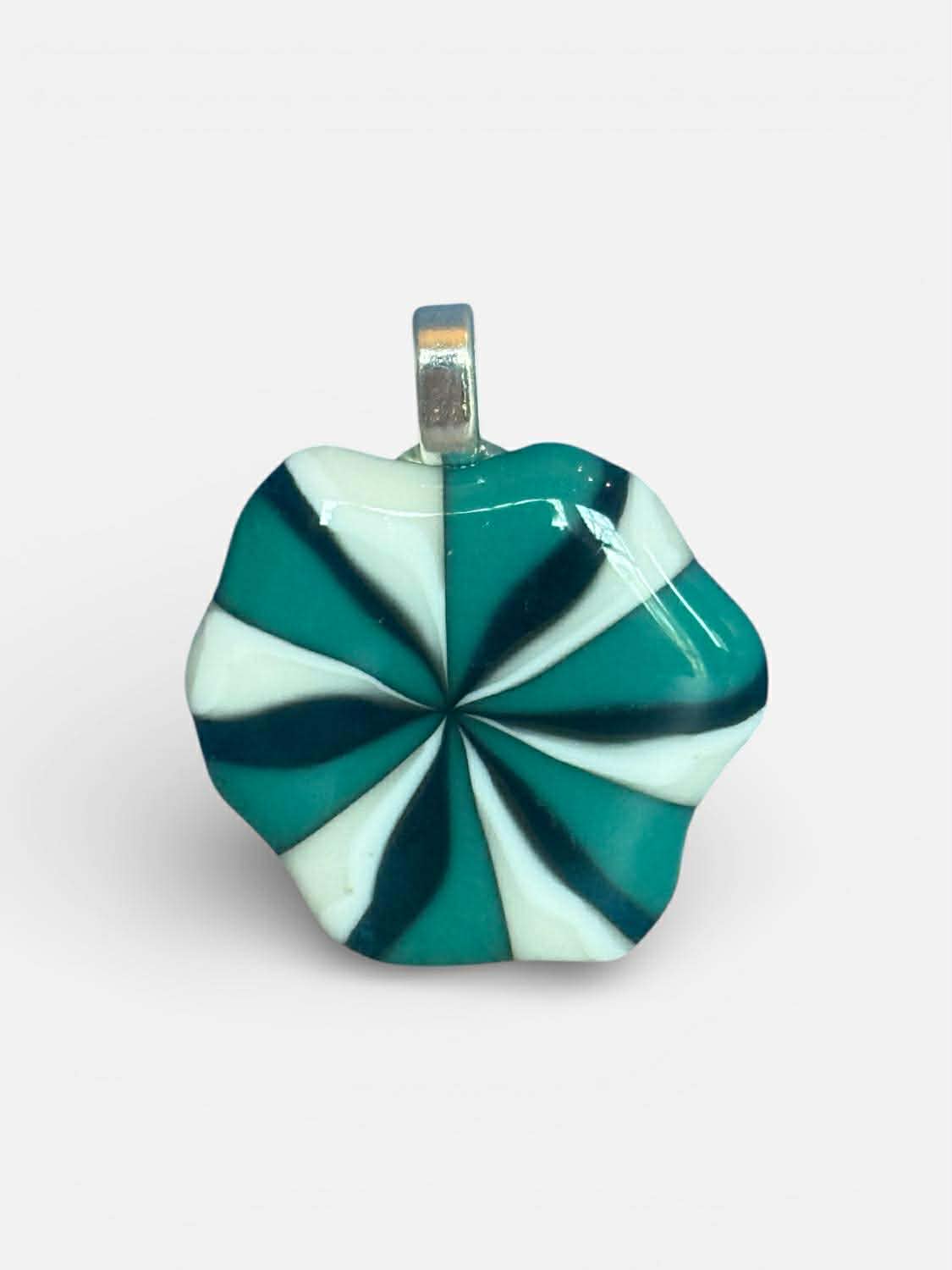 Opalescent Turquoise, White & Vanilla with Transparent Turquoise Swirl Glass Pendant 