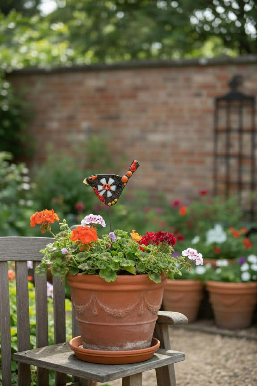 Whimsical Glass Bird Garden Stake