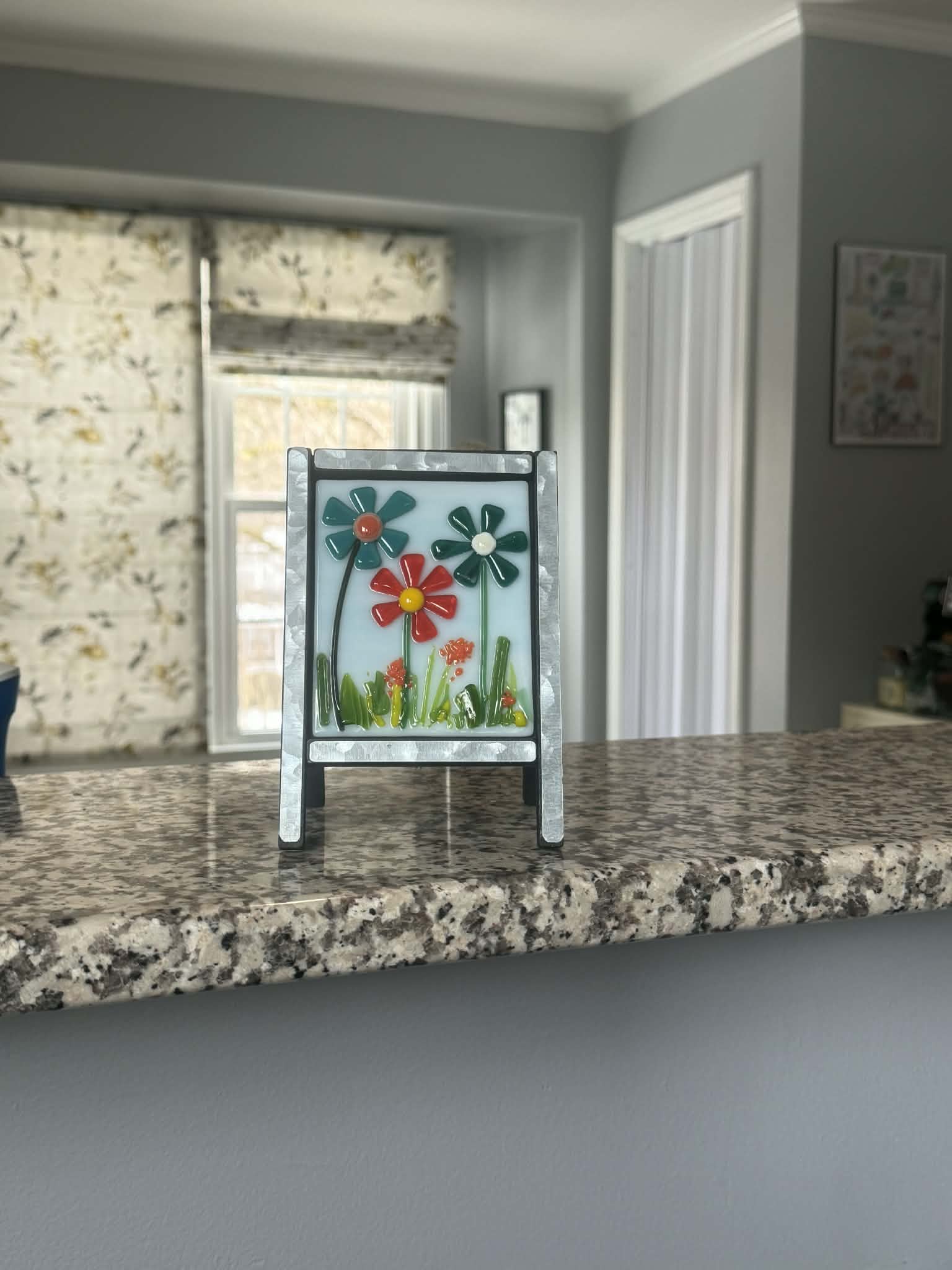 Floral Fused Glass Art Panels - Double sided Easel 