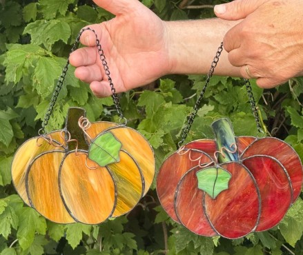 Set of 2 Stained Glass Pumpkin Suncatchers