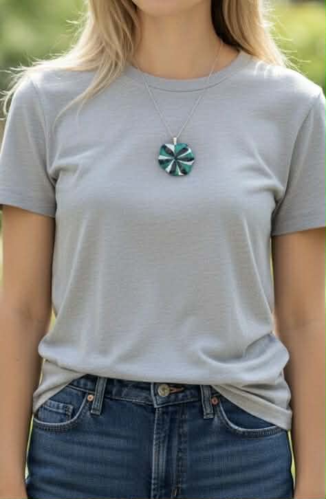 Opalescent Turquoise, Black, White, and Vanilla Swirl Glass Pendant 