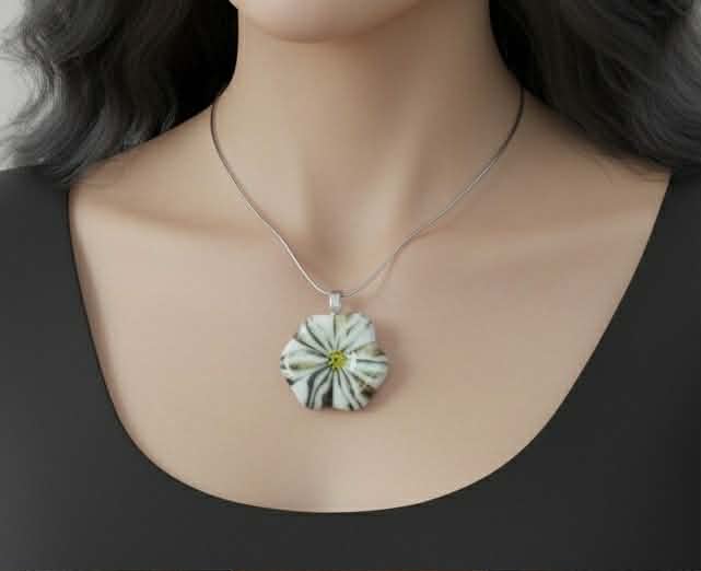 Opalescent Brown and White Swirl Glass Pendant 