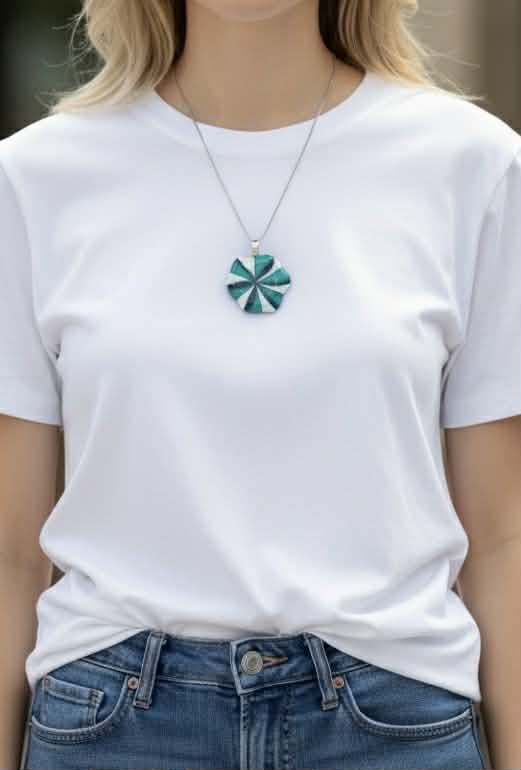 Opalescent Turquoise, White & Vanilla with Transparent Turquoise Swirl Glass Pendant 