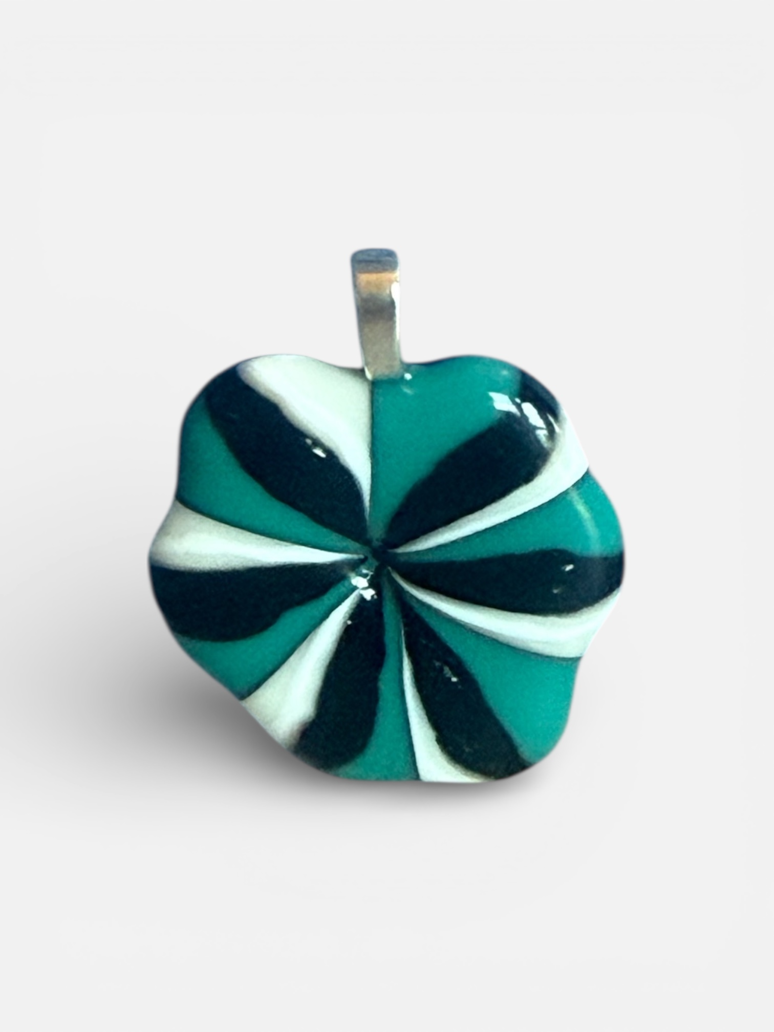 Opalescent Turquoise, Black, White, and Vanilla Swirl Glass Pendant