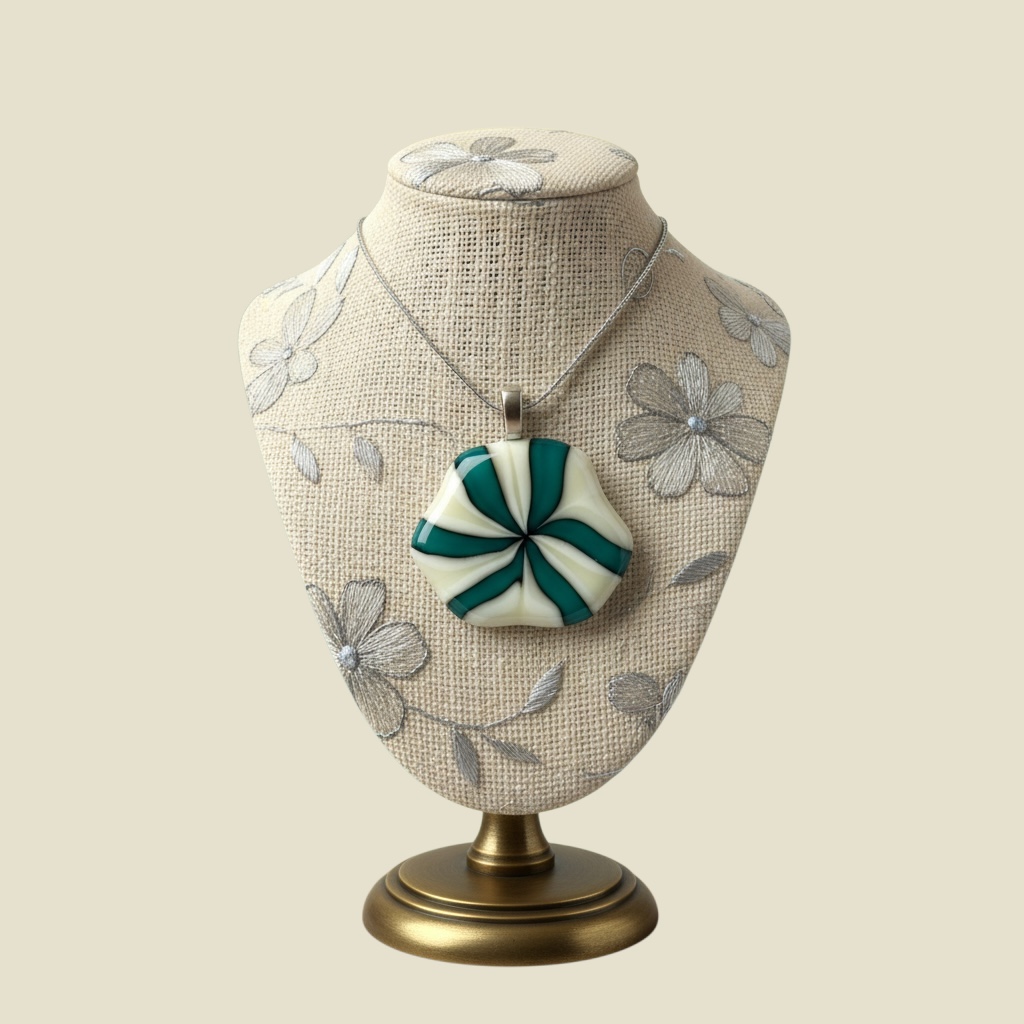 Opalescent Turquoise, Vanilla & White Swirl Glass Pendant