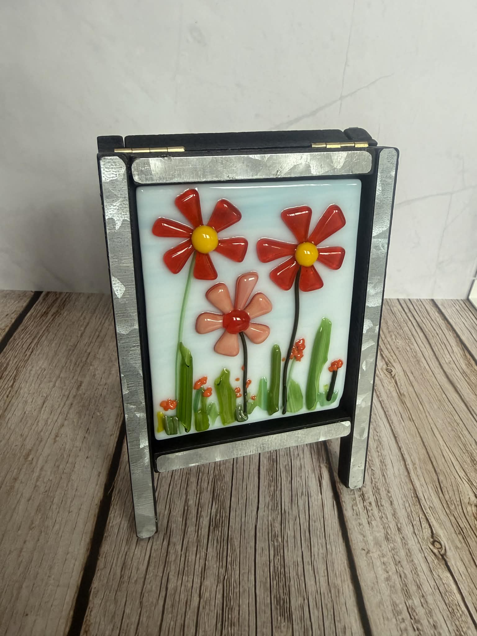 Floral Fused Glass Art Panels - Double sided Easel 