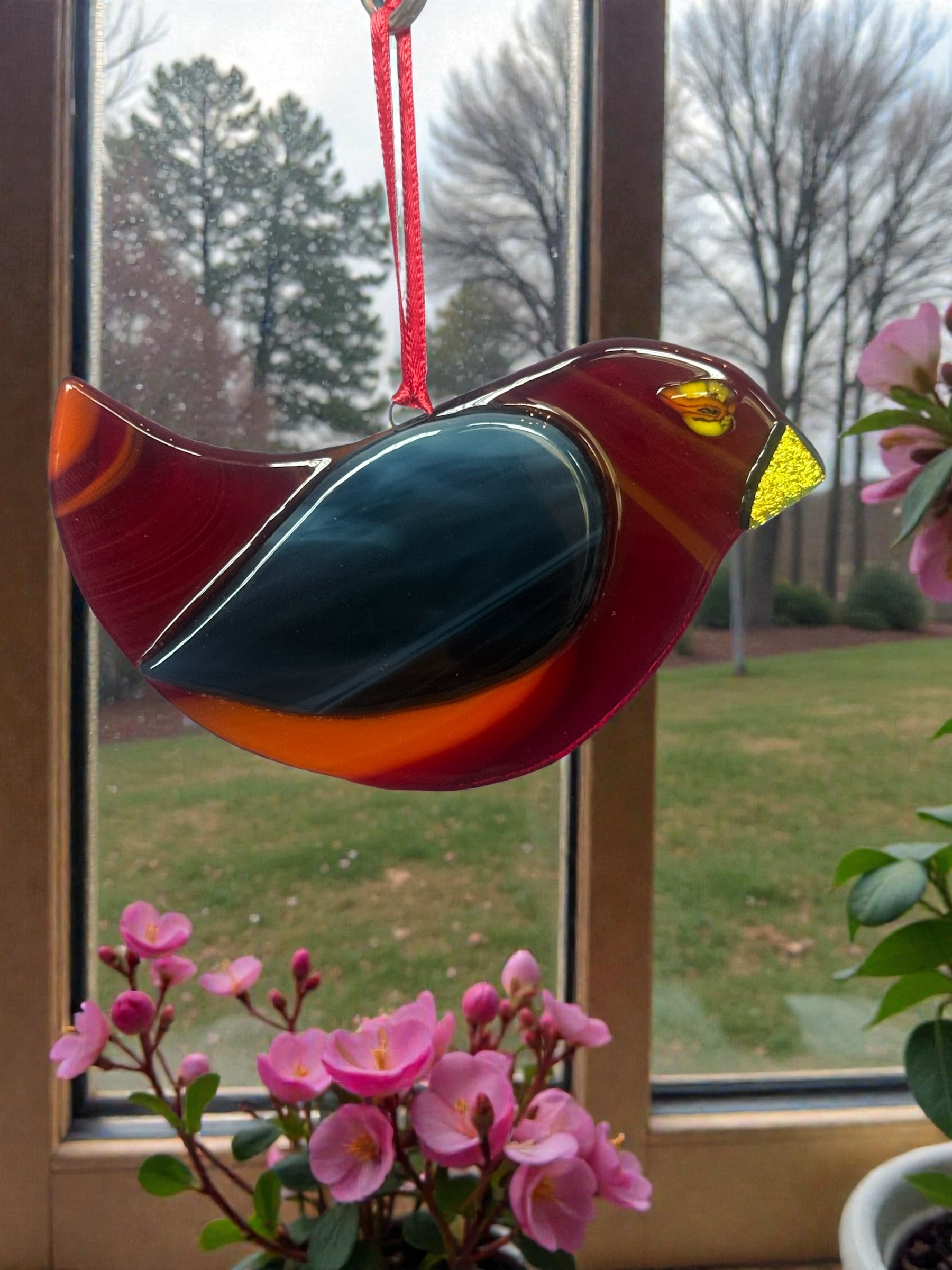 Whimsical Glass Bird Sun Catcher