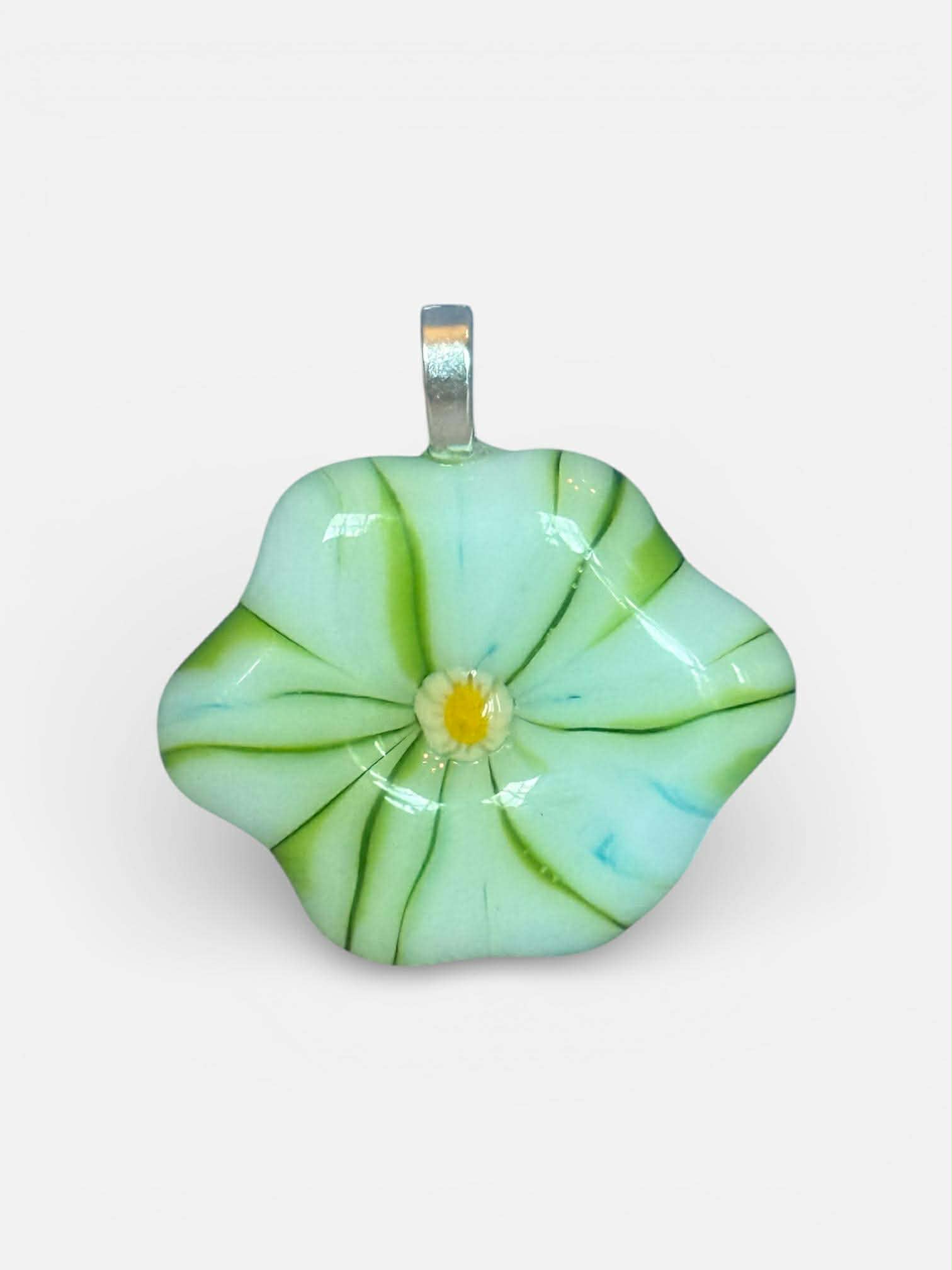 Opalescent White and Green Swirl Glass Pendant with a hint of Blue