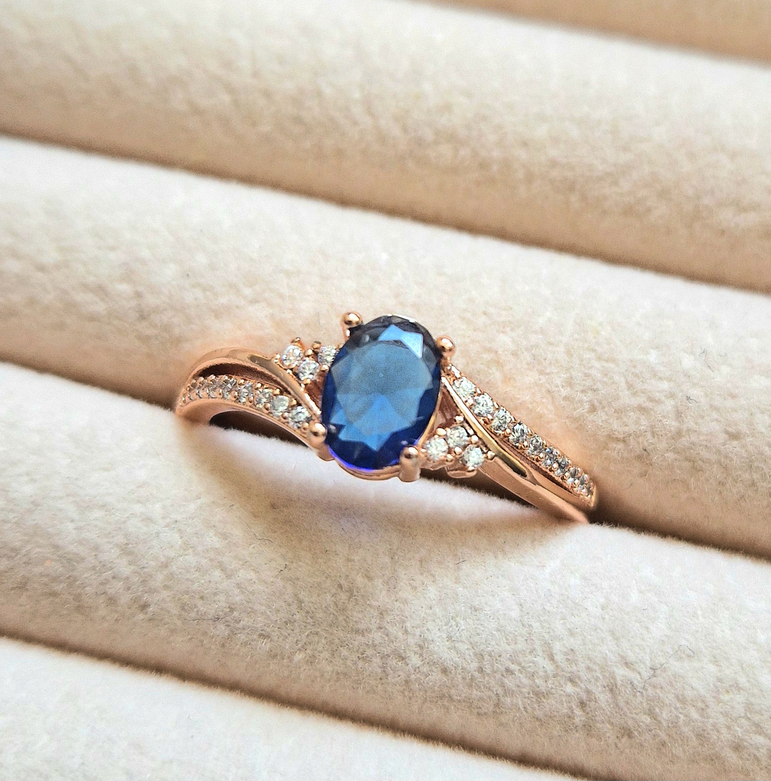 Sapphire and Diamond Rose Gold Ring