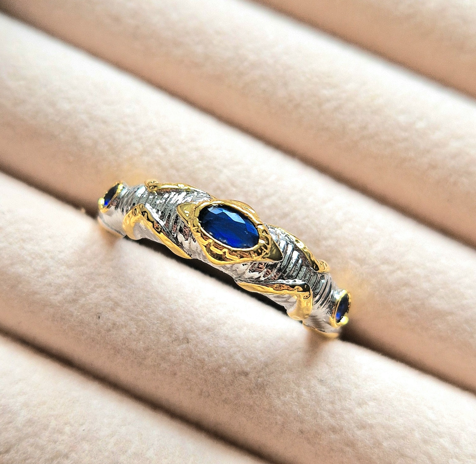 Blue Sapphire and Gold Accent Ring