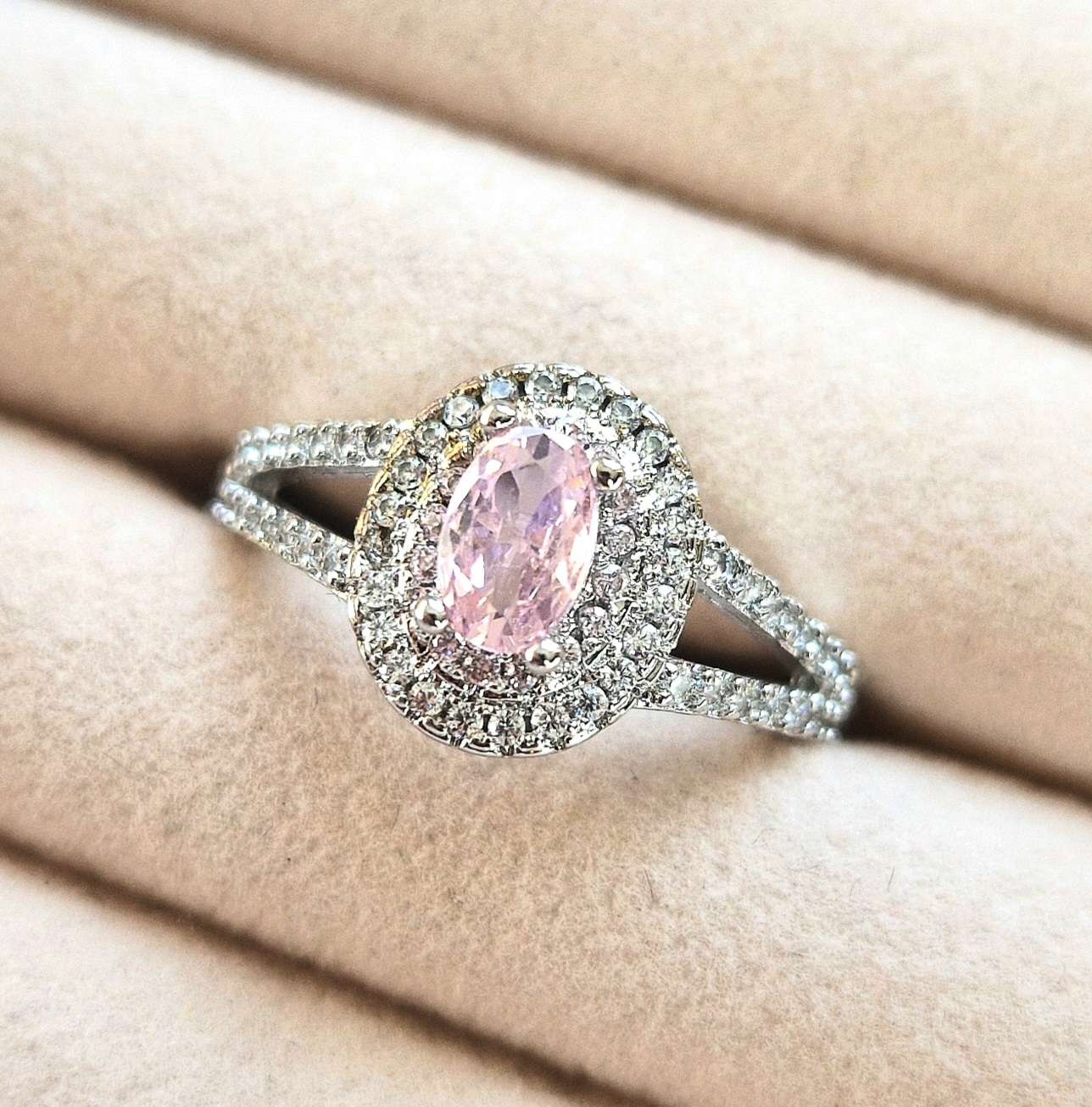 Pink Sapphire Halo Ring