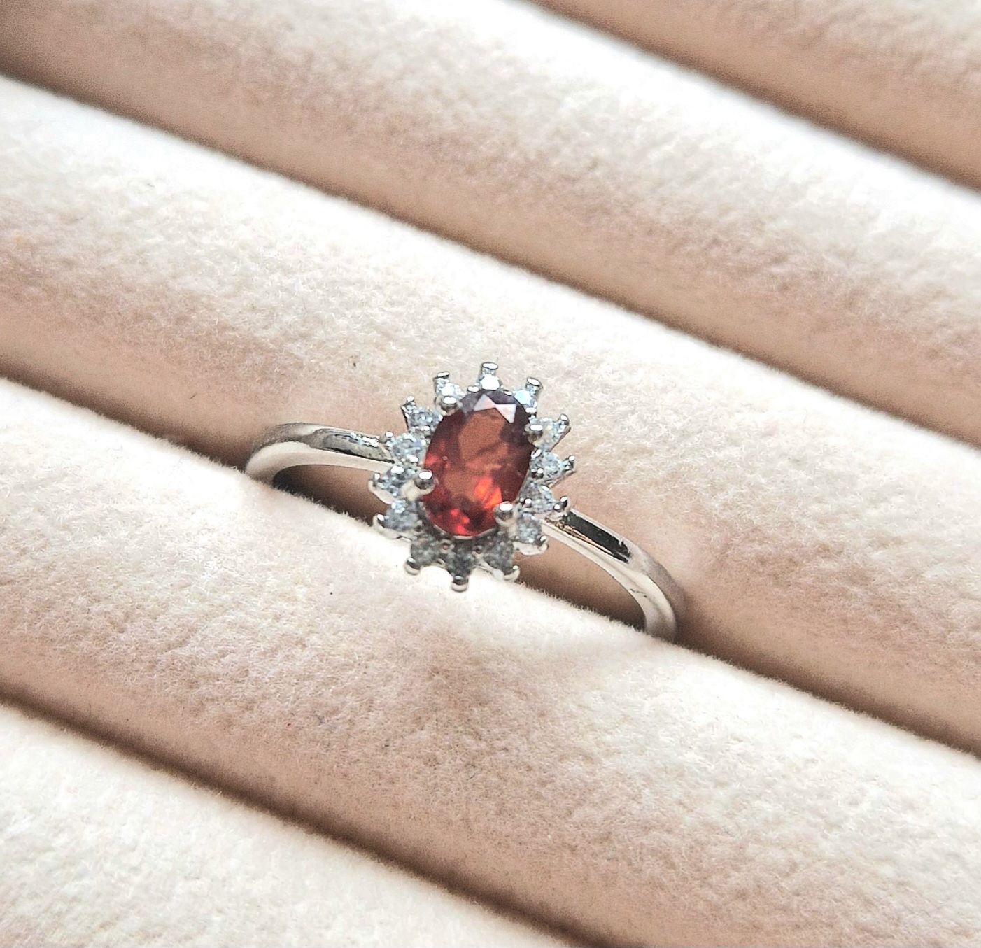 Red Garnet Silver Ring