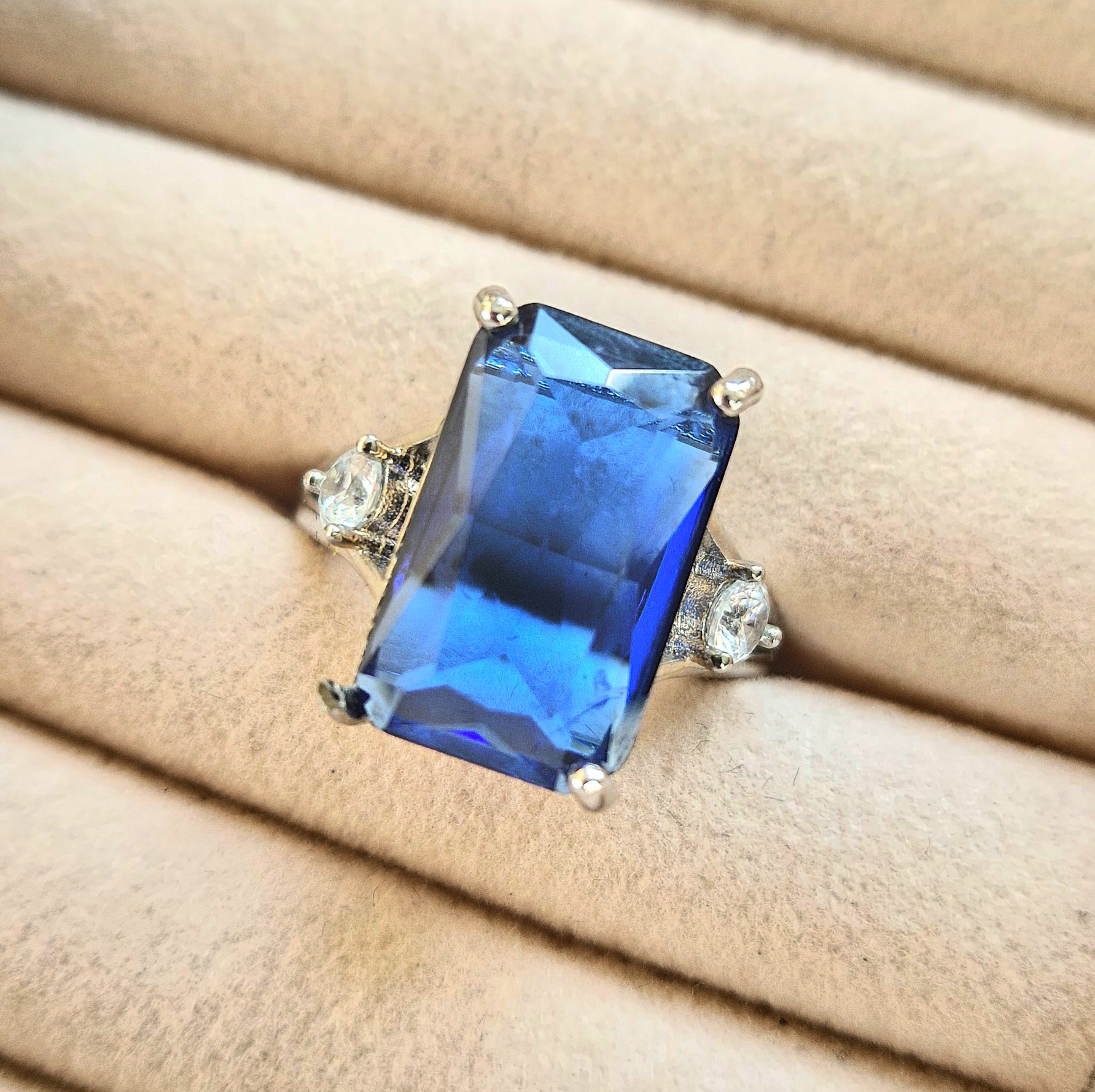 Blue Sapphire and Diamond Ring
