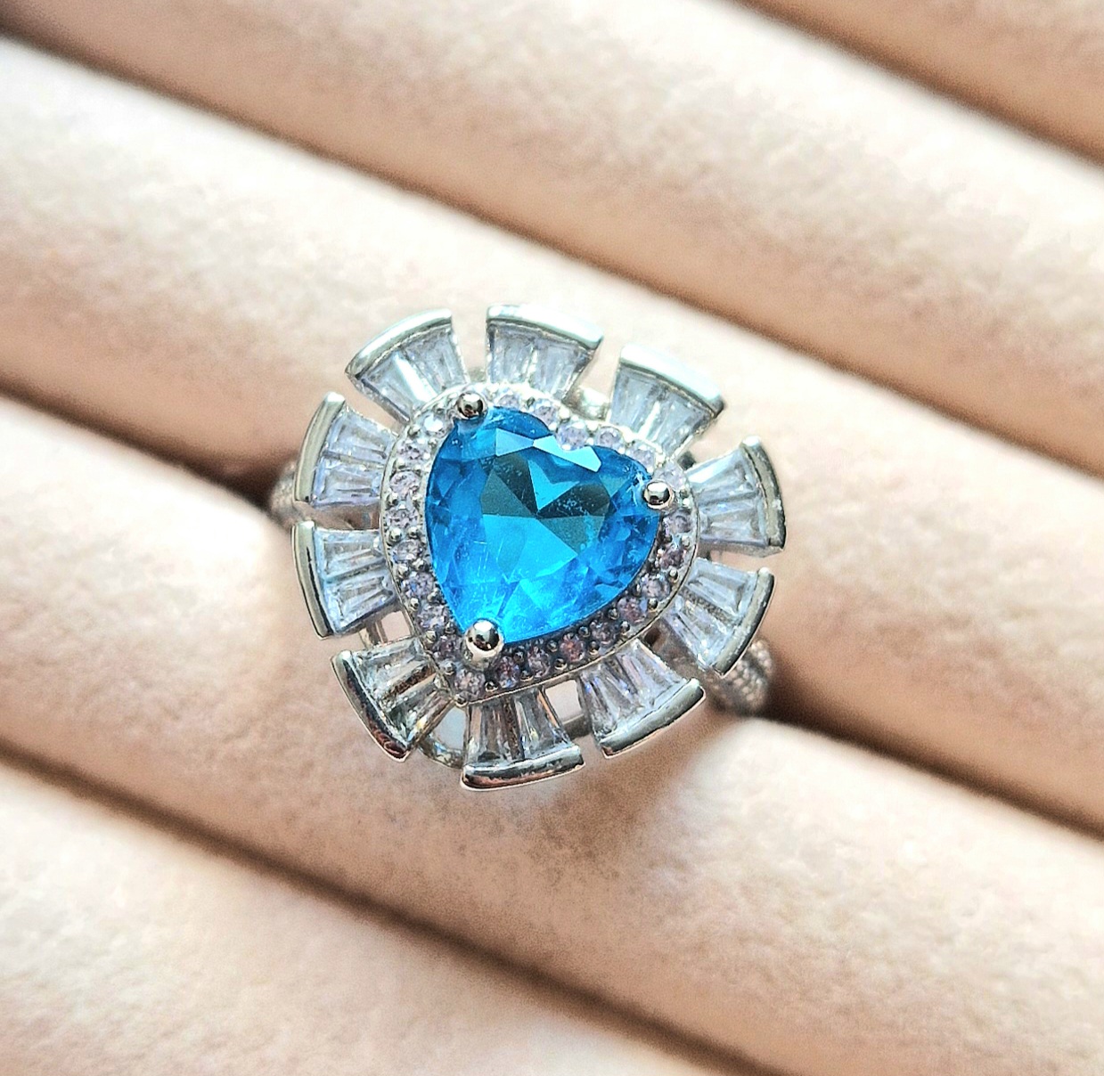 Blue Heart-Shaped Gemstone Ring