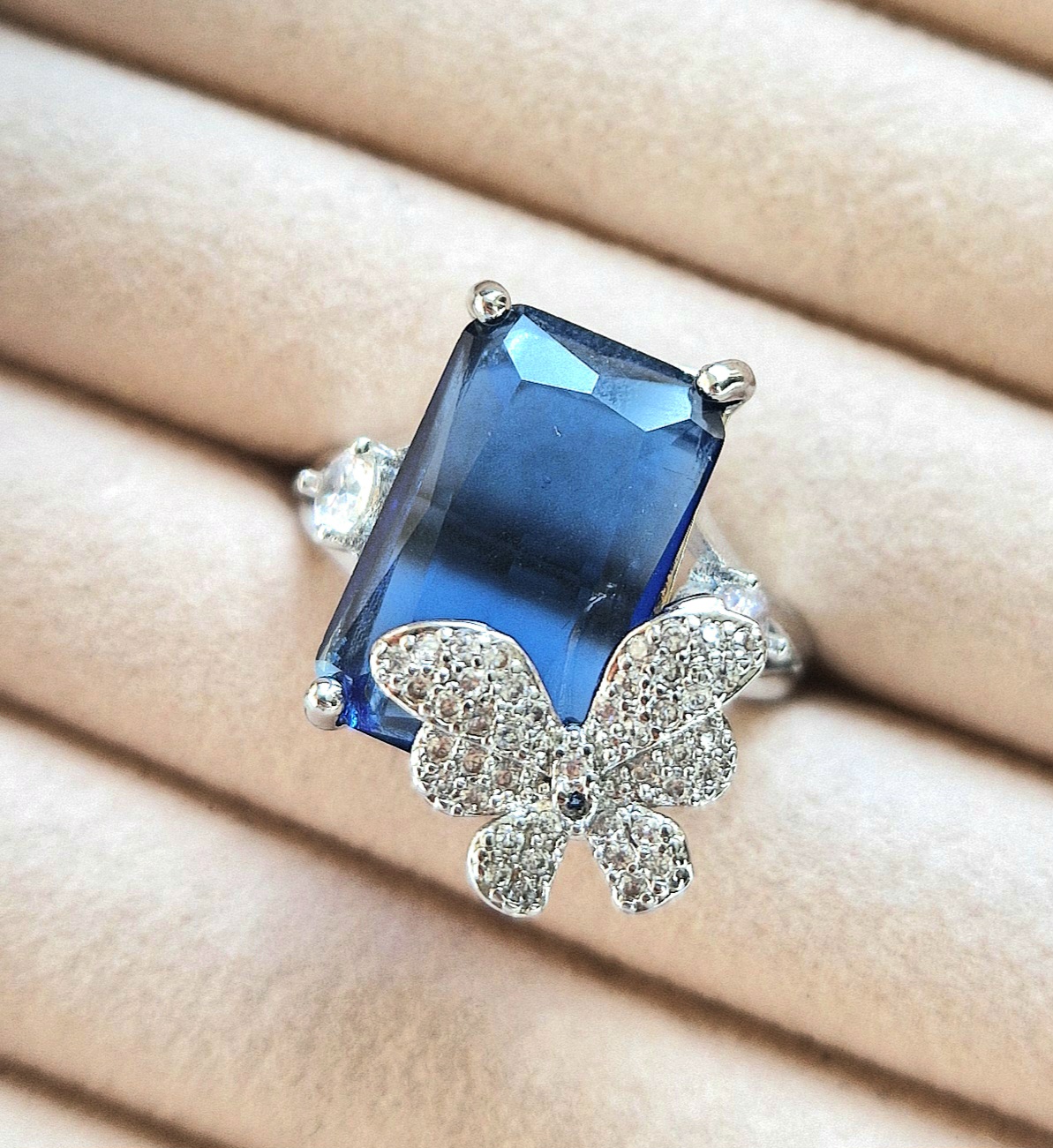 Blue Gemstone Butterfly Ring