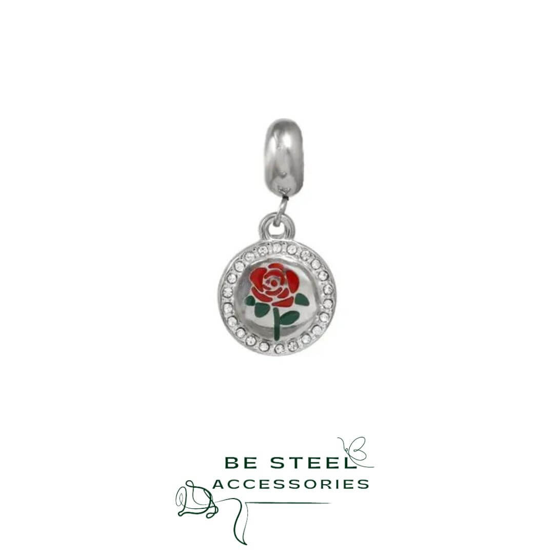 Berloque Medalha Rosa Vermelha