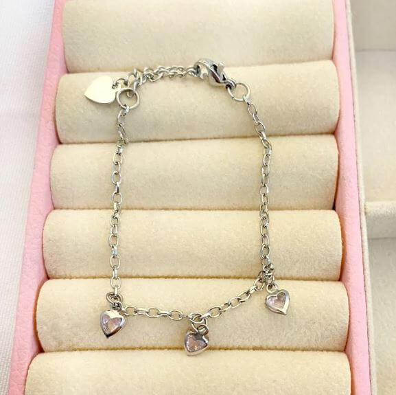 Pulseira Infantil Coração Zircônia Rosa