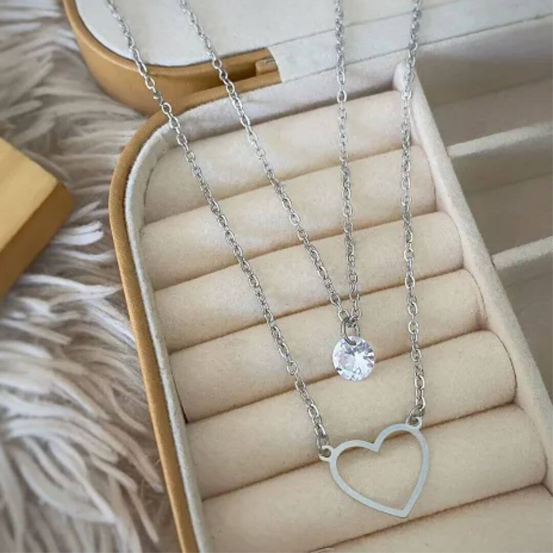 Colar 2 Voltas Zircônia e Coração