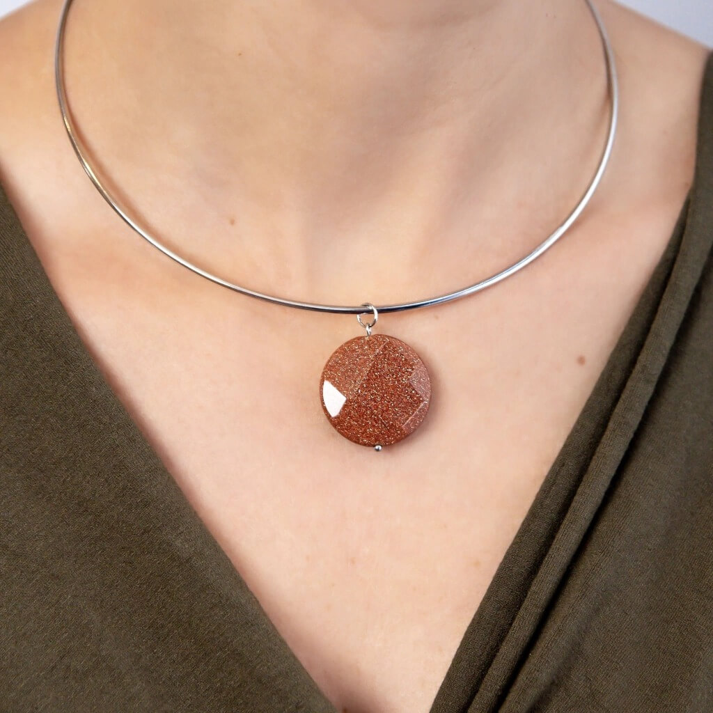 Choker Aro Pedra Moeda Marrom